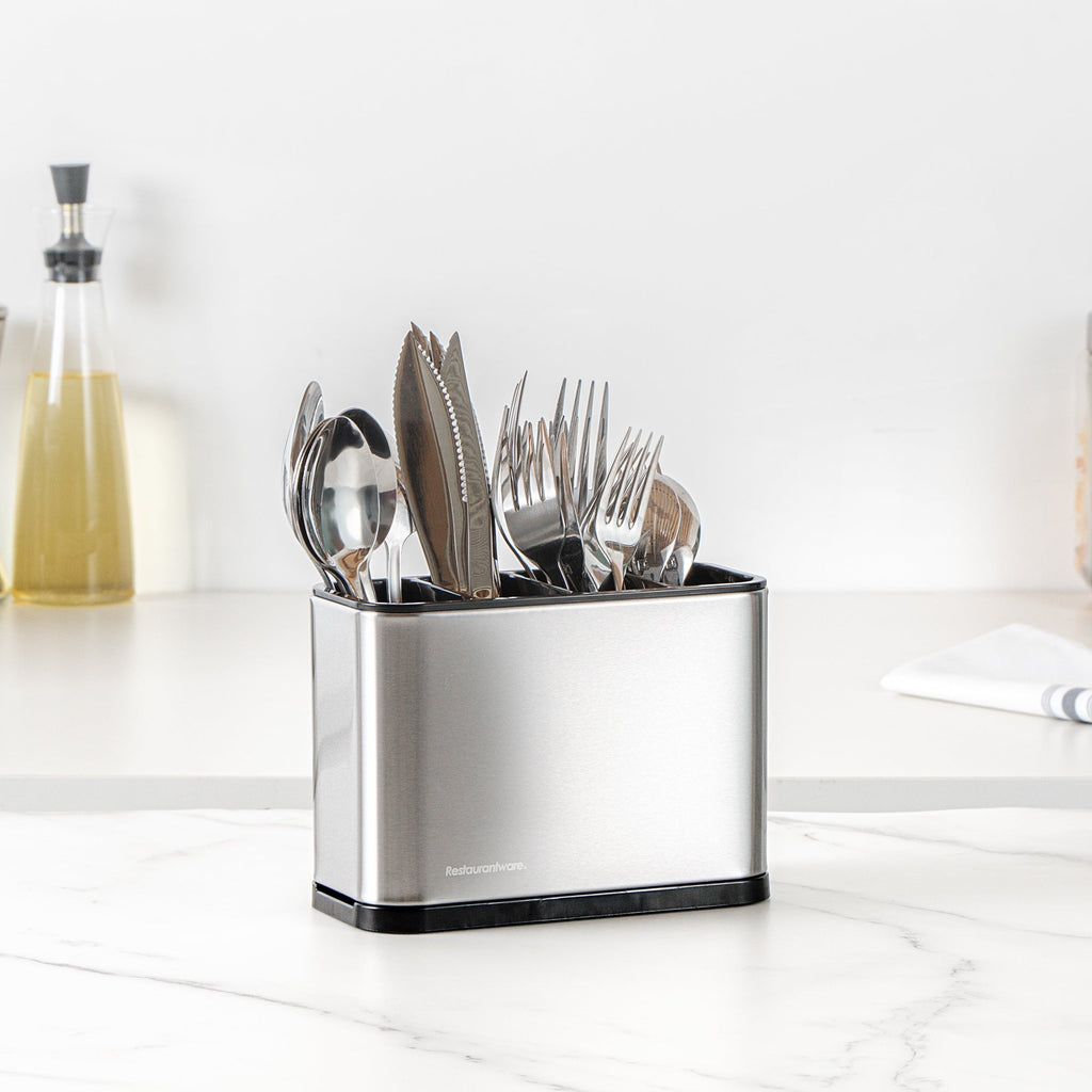 Met Lux Stainless Steel Flatware Organizer / Sink Caddy - 4 Compartments, with Drip Tray - 7" x 3 1/2" x 5" - 1 count box