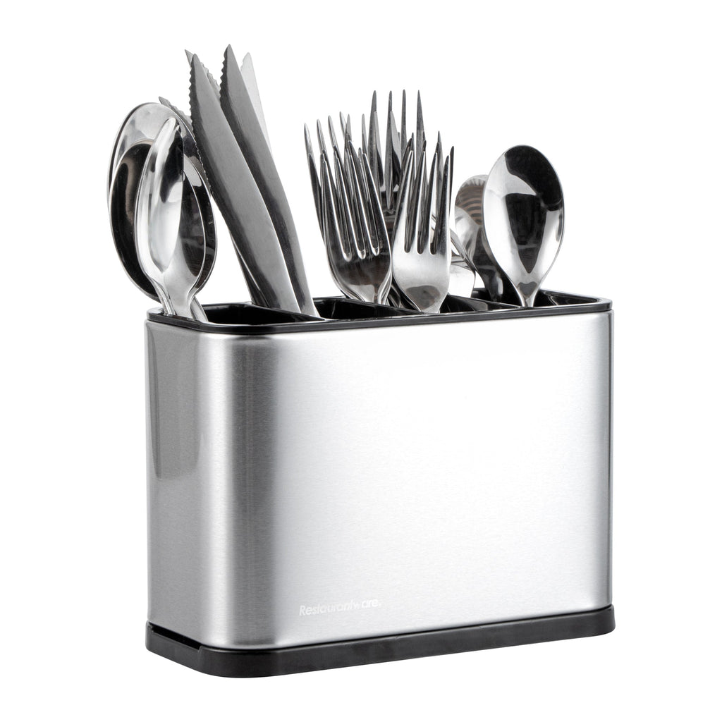Met Lux Stainless Steel Flatware Organizer / Sink Caddy - 4 Compartments, with Drip Tray - 7" x 3 1/2" x 5" - 1 count box