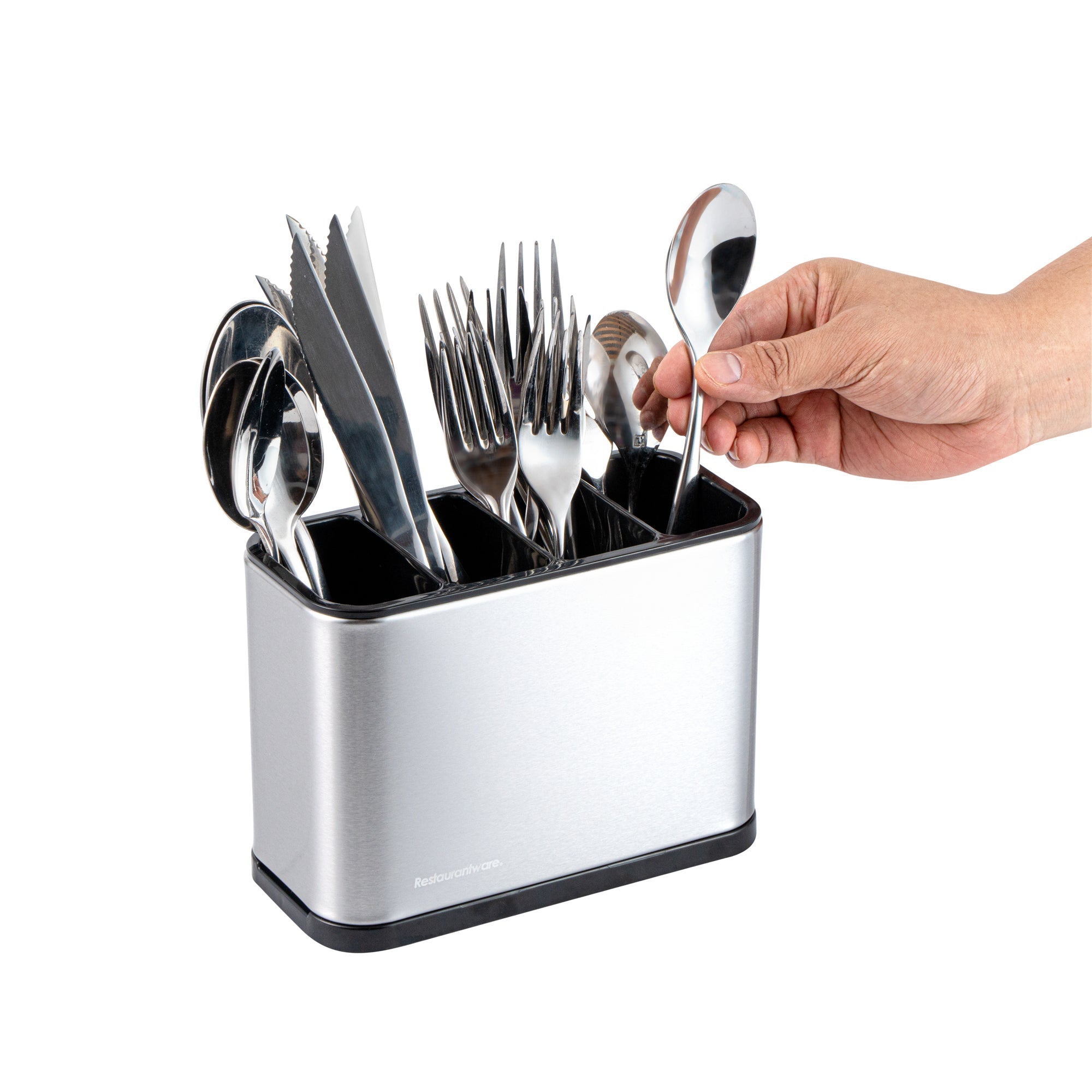 Met Lux Stainless Steel Flatware Organizer / Sink Caddy - 4 Compartments, with Drip Tray - 7" x 3 1/2" x 5" - 1 count box