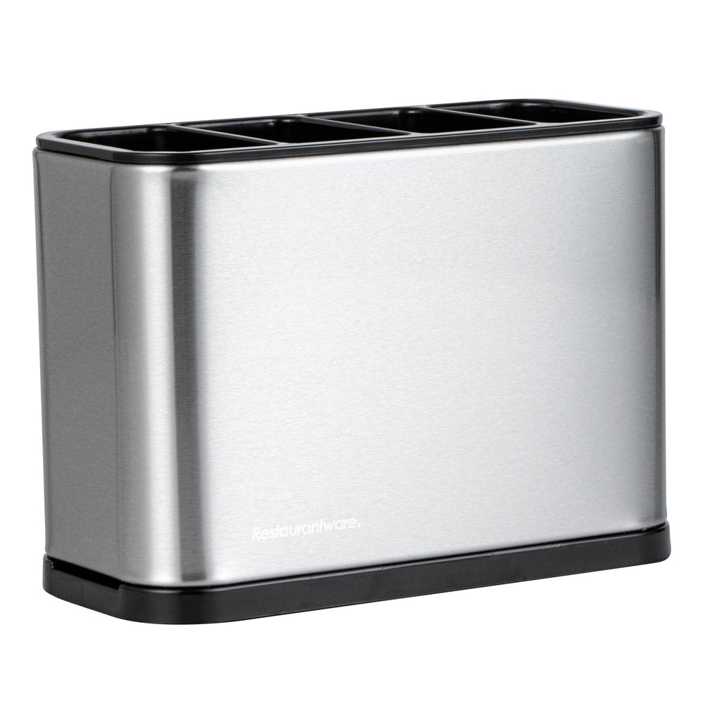 Met Lux Stainless Steel Flatware Organizer / Sink Caddy - 4 Compartments, with Drip Tray - 7" x 3 1/2" x 5" - 1 count box