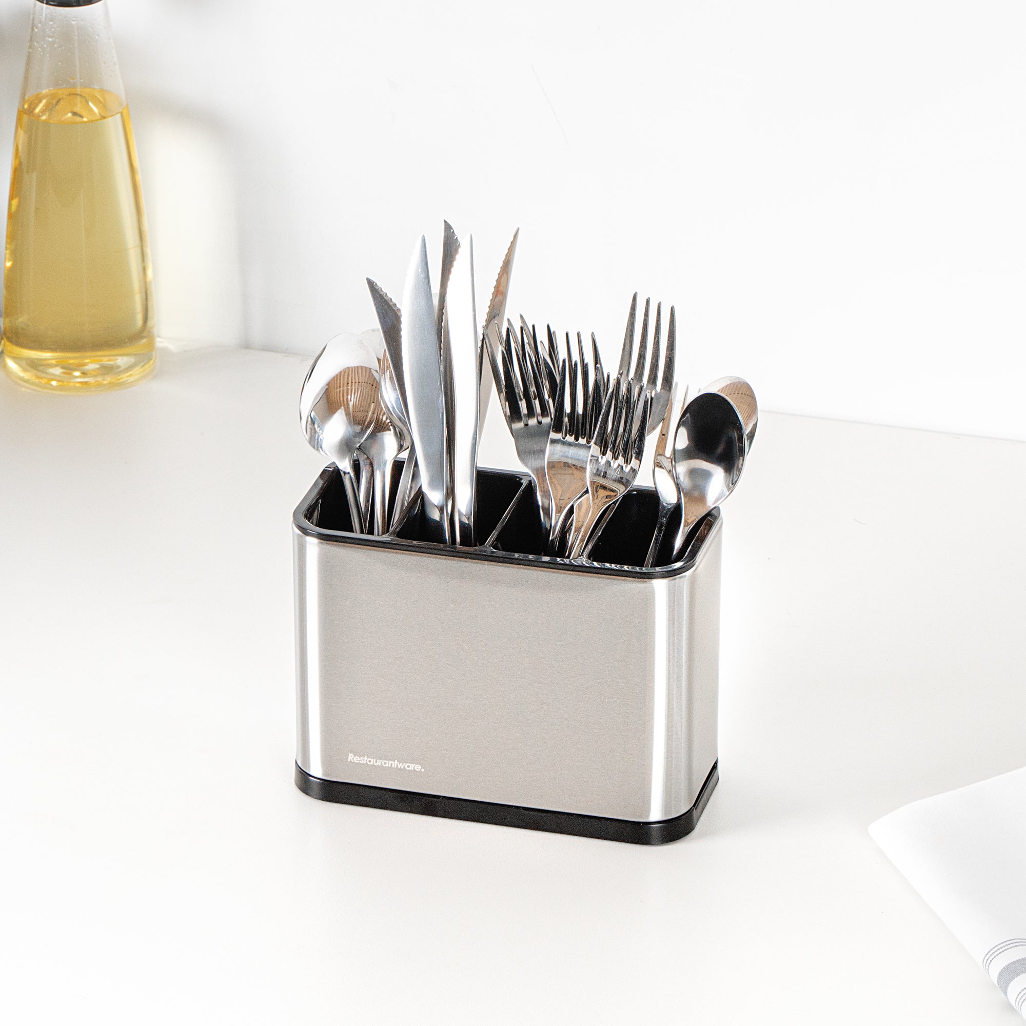 Met Lux Stainless Steel Flatware Organizer / Sink Caddy - 4 Compartments, with Drip Tray - 7" x 3 1/2" x 5" - 1 count box