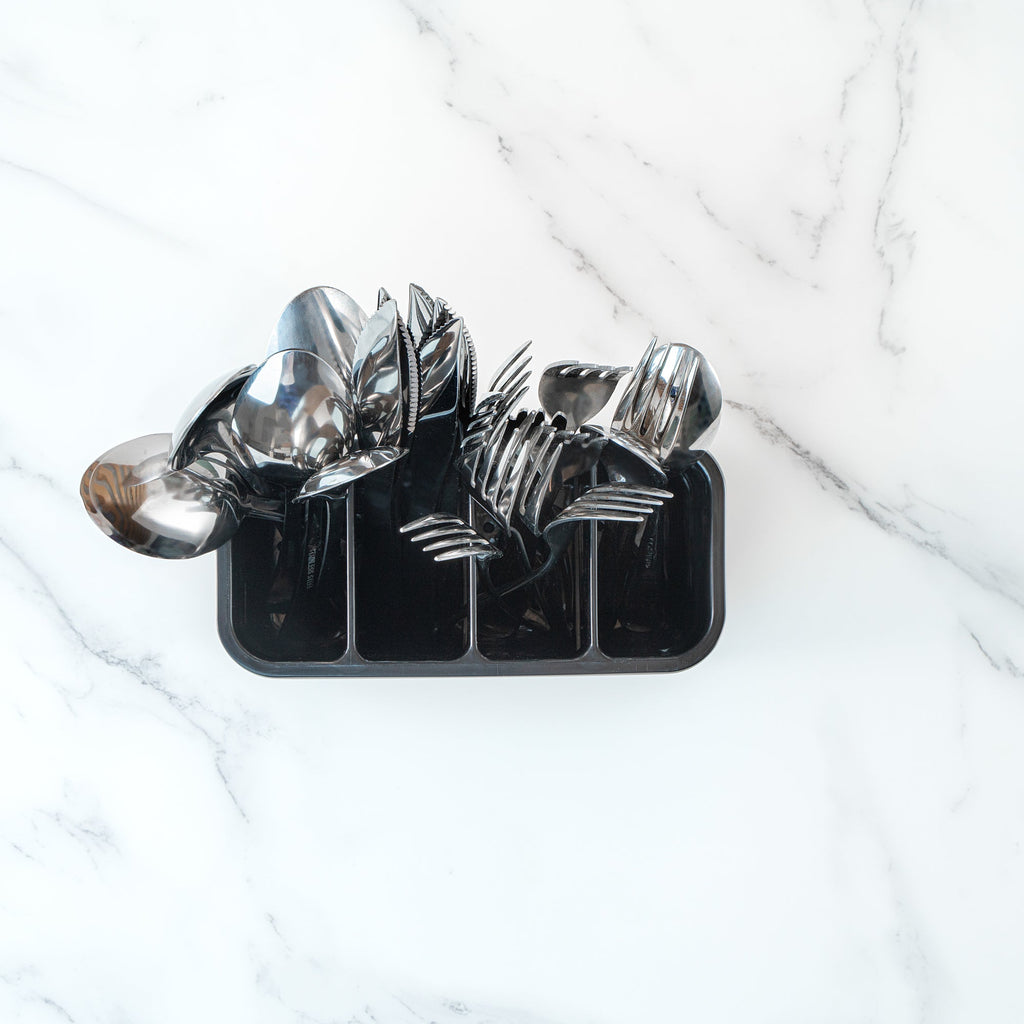Met Lux Stainless Steel Flatware Organizer / Sink Caddy - 4 Compartments, with Drip Tray - 7" x 3 1/2" x 5" - 1 count box