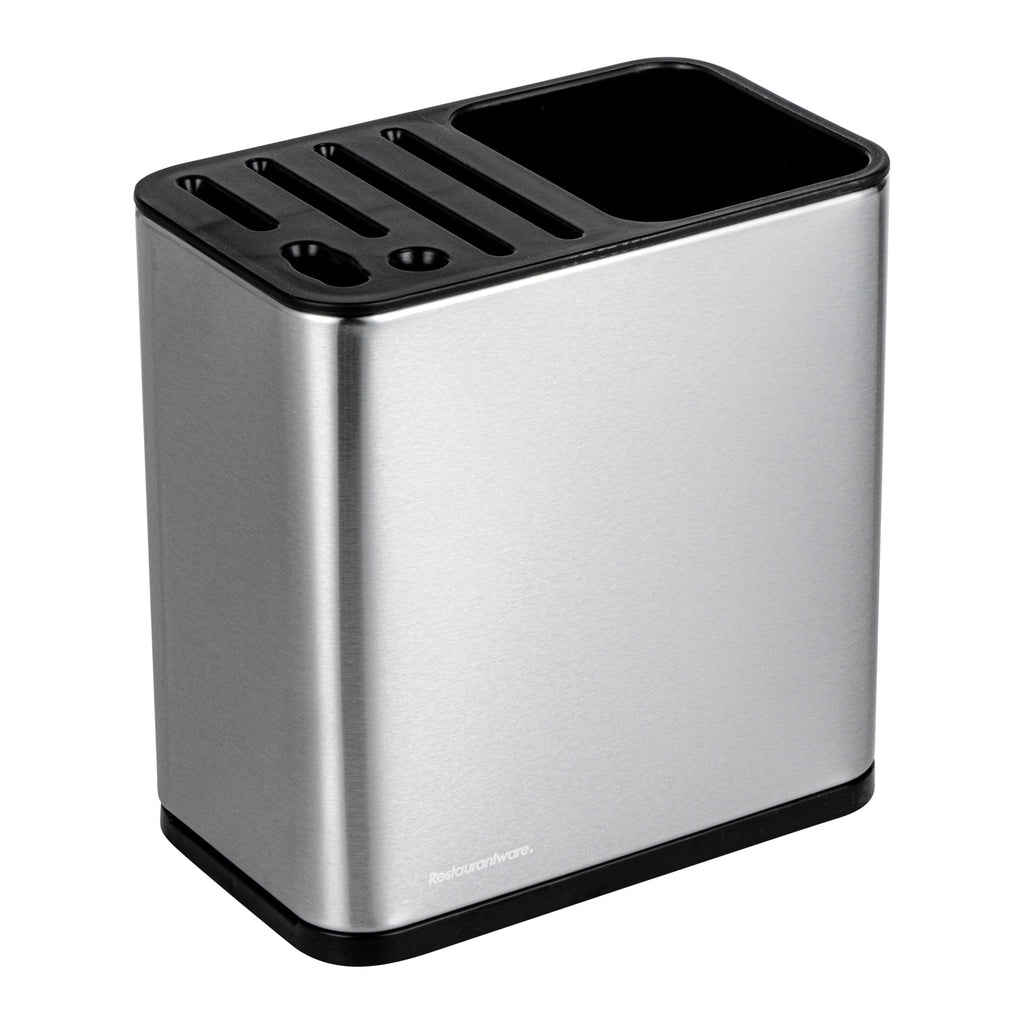 Met Lux Stainless Steel Knife and Utensil Holder - with Drip Tray - 7 3/4" x 4 3/4" x 7 3/4" - 1 count box