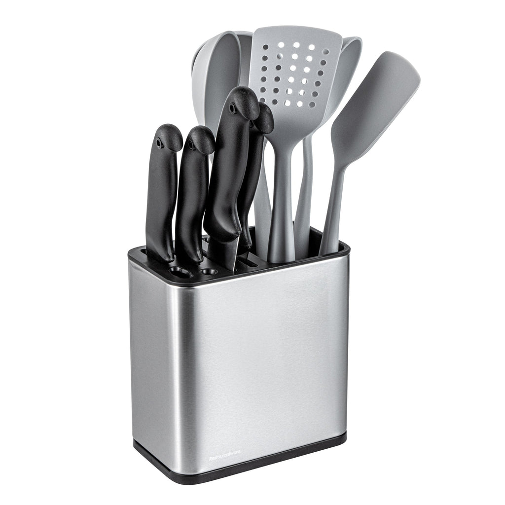 Met Lux Stainless Steel Knife and Utensil Holder - with Drip Tray - 7 3/4" x 4 3/4" x 7 3/4" - 1 count box