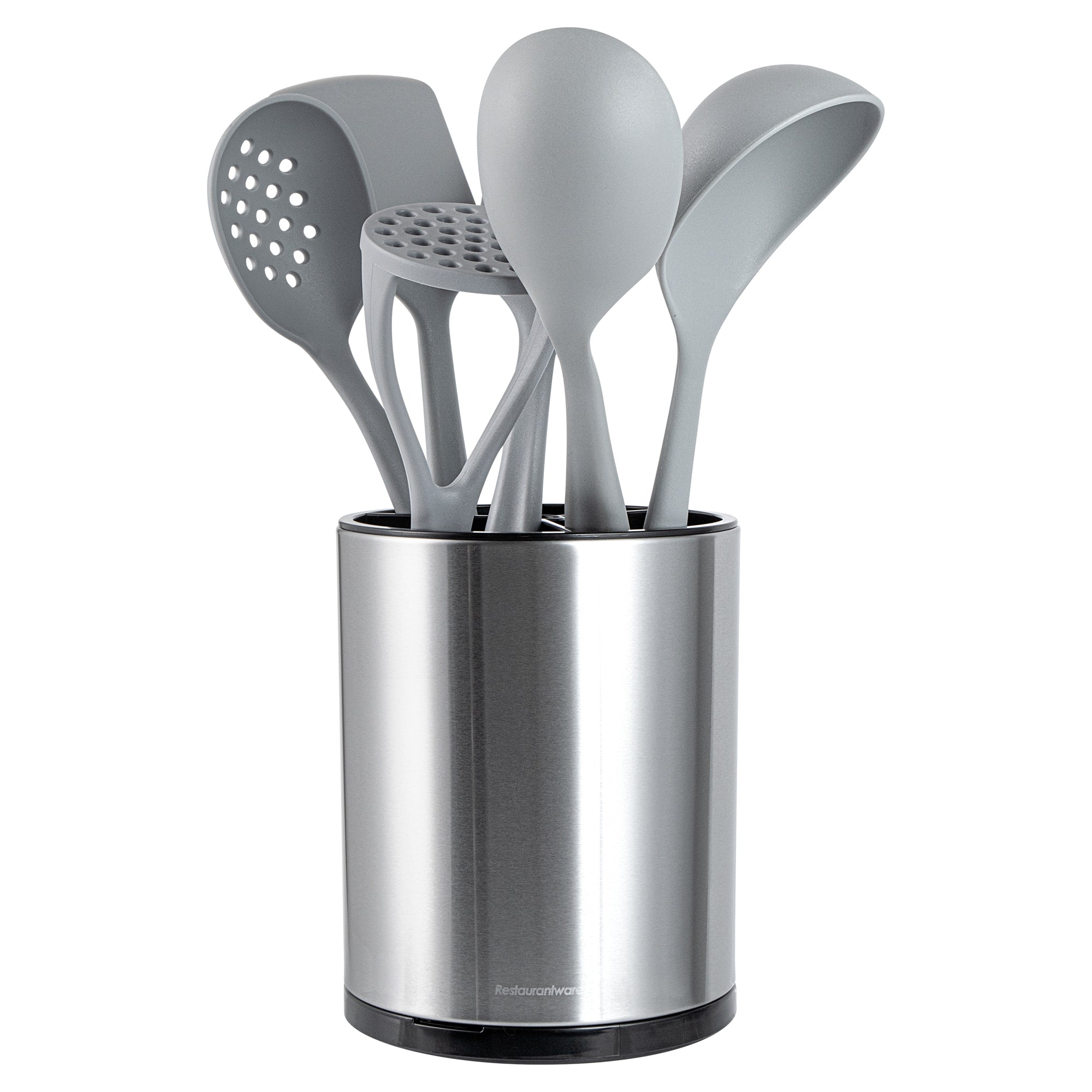 Met Lux Stainless Steel Utensil Holder - 3 Compartments, Rotating, with Drip Tray - 6 1/4" x 6 1/4" x 8" - 1 count box