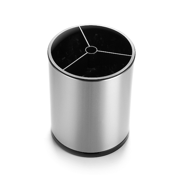 Met Lux Stainless Steel Utensil Holder - 3 Compartments, Rotating, with Drip Tray - 6 1/4" x 6 1/4" x 8" - 1 count box