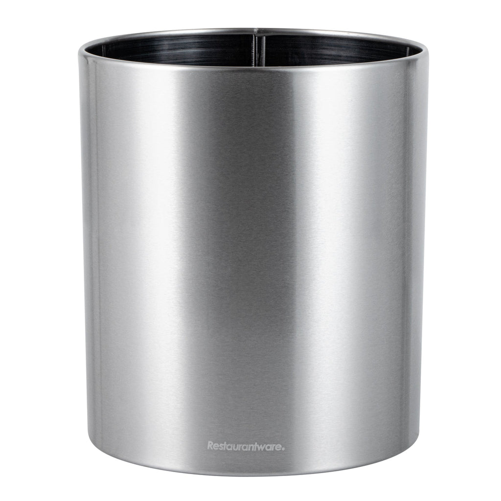 Met Lux Stainless Steel Utensil Holder - 3 Compartments, Rotating, with Drip Tray - 6 1/4" x 6 1/4" x 8" - 1 count box