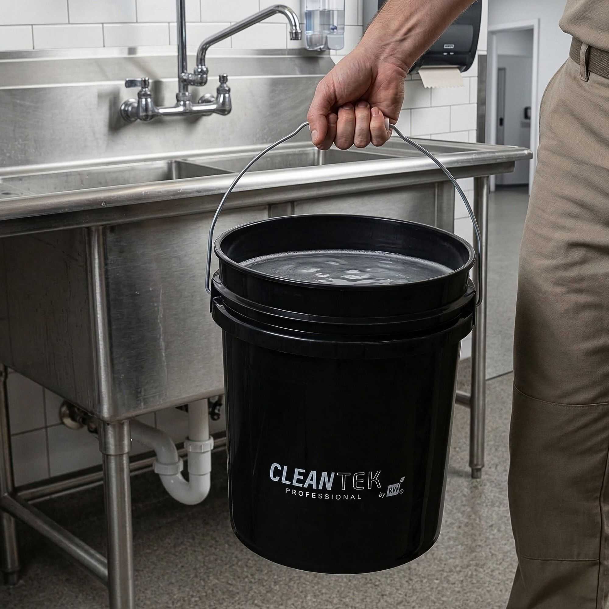 Clean Tek Professional 5 gal Round Black Plastic Pail - 12 1/4" x 12 1/4" x 14 1/2" - 1 count box