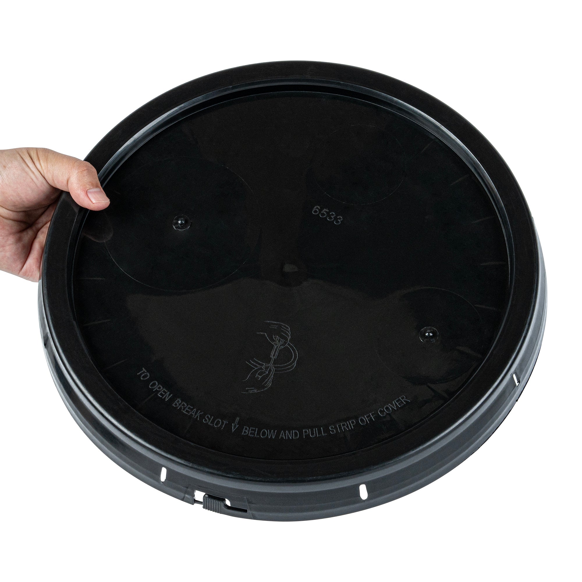 Clean Tek Professional Round Black Plastic Standard Lid - Fits 3.5 and 5 Gal Pail, with Tear Tab, Gasket - 1 count box