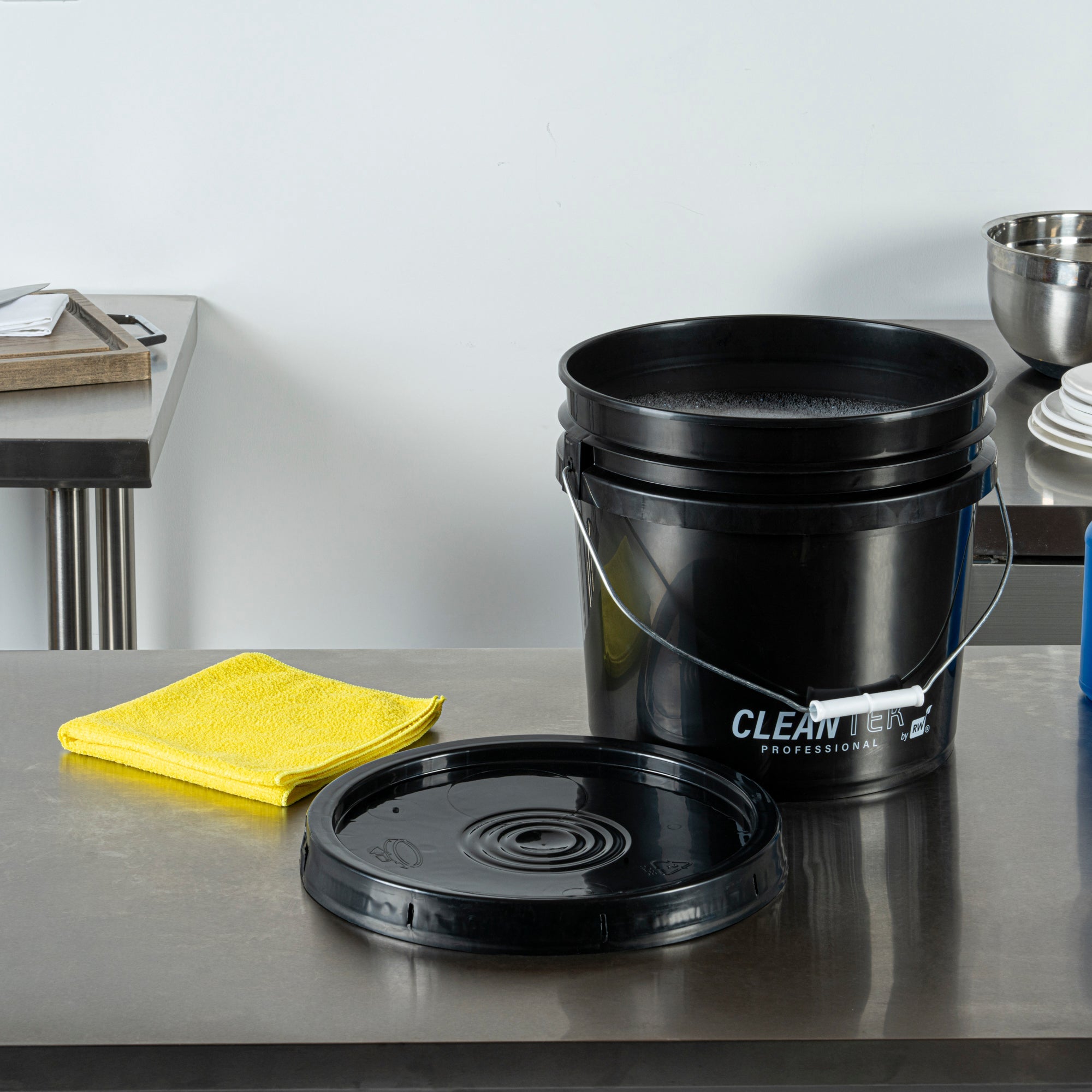 Clean Tek Professional Round Black Plastic Standard Lid - Fits 3.5 and 5 Gal Pail, with Tear Tab and Gasket, Recessed - 1 count box