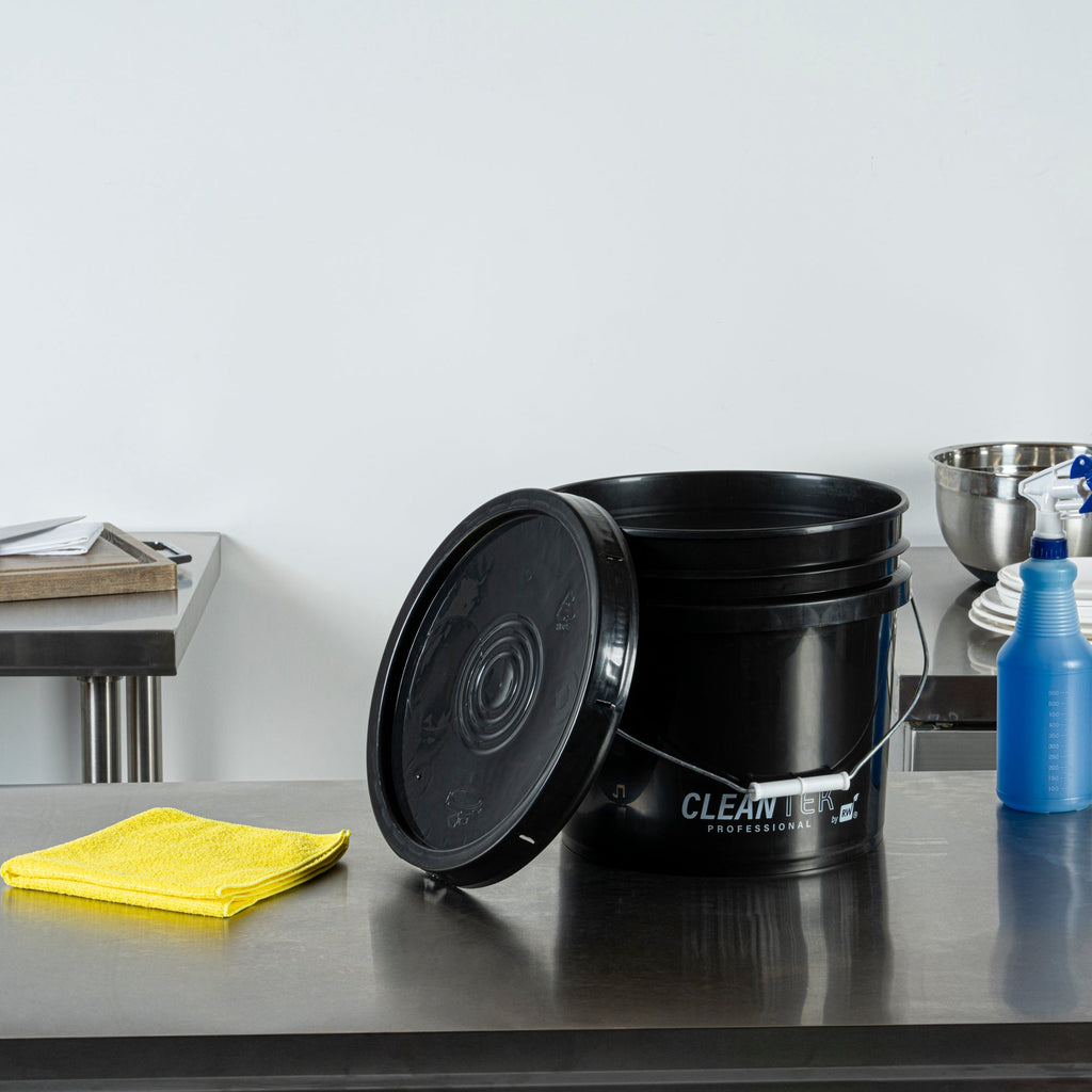 Clean Tek Professional Round Black Plastic Standard Lid - Fits 3.5 and 5 Gal Pail, with Tear Tab and Gasket, Recessed - 1 count box