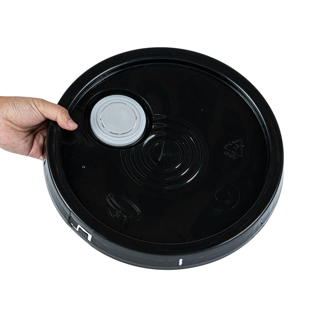 Clean Tek Professional Round Black Plastic Lid - Fits 3.5 and 5 Gal Pail, with Spout and Tear Tab, Gasket - 1 count box