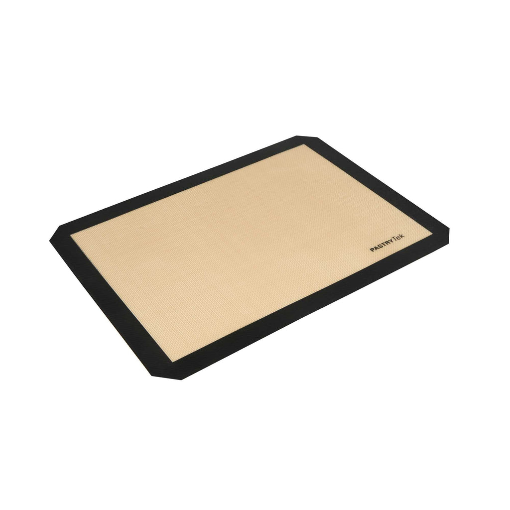 Pastry Tek Rectangle Tan and Black Silicone Half Size Baking Mat - Ultra Durable - 11 3/4" x 15 3/4" - 1 count box