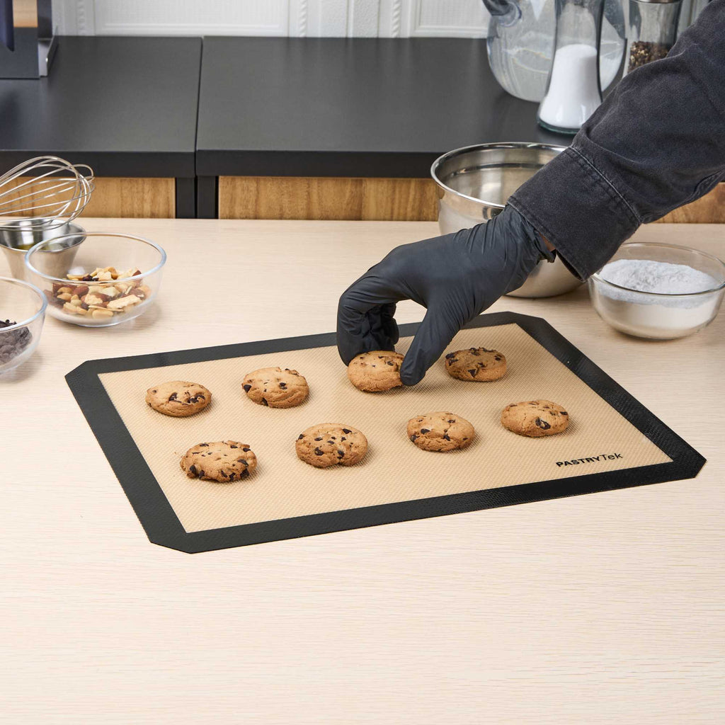 Pastry Tek Rectangle Tan and Black Silicone Half Size Baking Mat - Ultra Durable - 11 3/4" x 15 3/4" - 1 count box