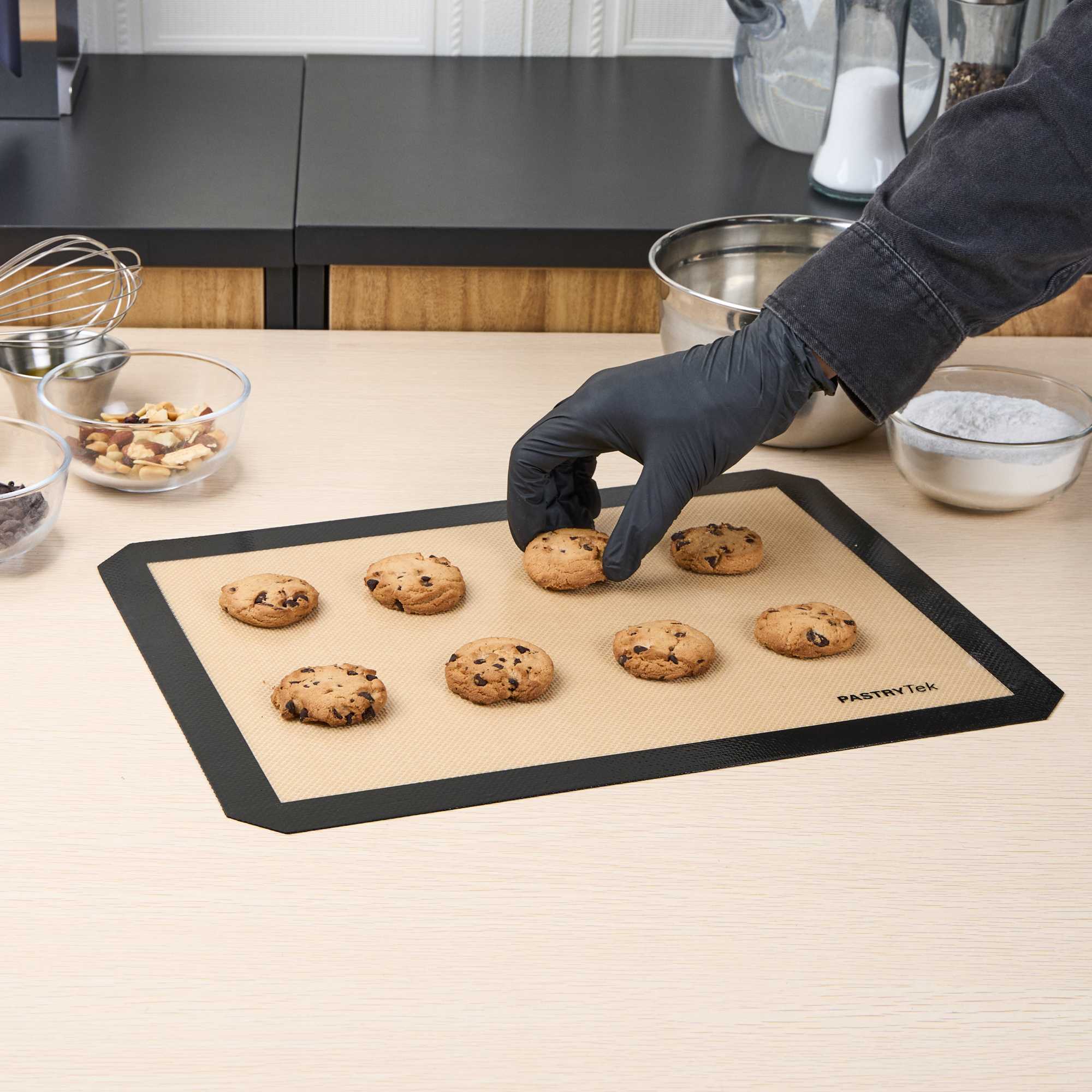 Pastry Tek Rectangle Tan and Black Silicone Half Size Baking Mat - Ultra Durable - 11 3/4" x 15 3/4" - 1 count box