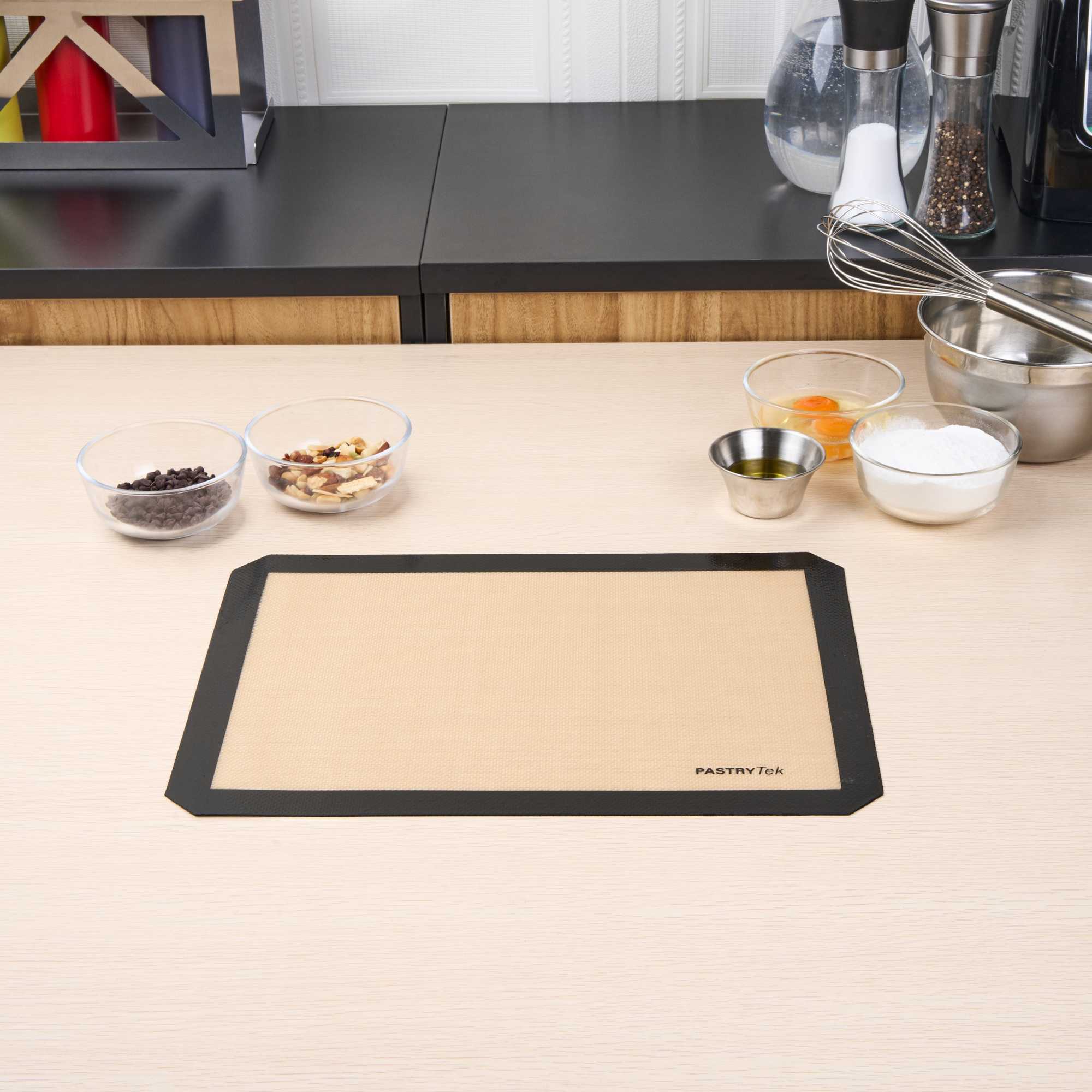 Pastry Tek Rectangle Tan and Black Silicone Half Size Baking Mat - Ultra Durable - 11 3/4" x 15 3/4" - 1 count box