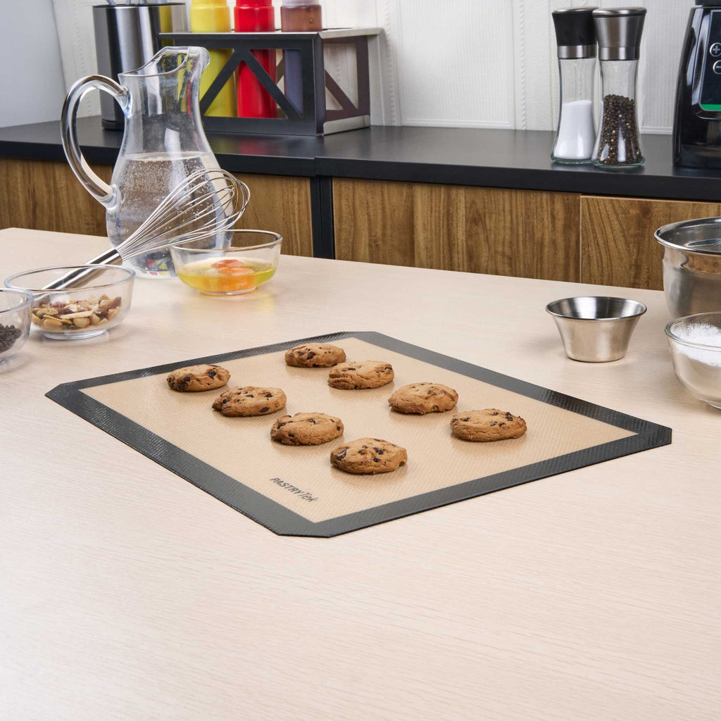 Pastry Tek Rectangle Tan and Black Silicone Half Size Baking Mat - Ultra Durable - 11 3/4" x 15 3/4" - 1 count box