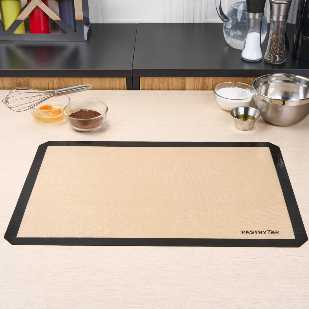Pastry Tek Rectangle Tan and Black Silicone Full Size Baking Mat - Ultra Durable - 15 3/4" x 23 1/2" - 1 count box