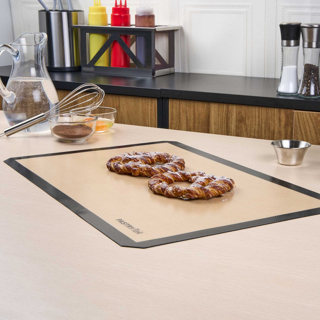 Pastry Tek Rectangle Tan and Black Silicone Full Size Baking Mat - Ultra Durable - 15 3/4" x 23 1/2" - 1 count box