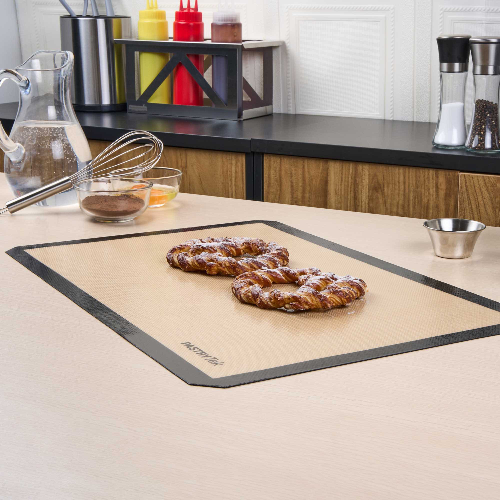 Pastry Tek Rectangle Tan and Black Silicone Full Size Baking Mat - Ultra Durable - 15 3/4" x 23 1/2" - 1 count box