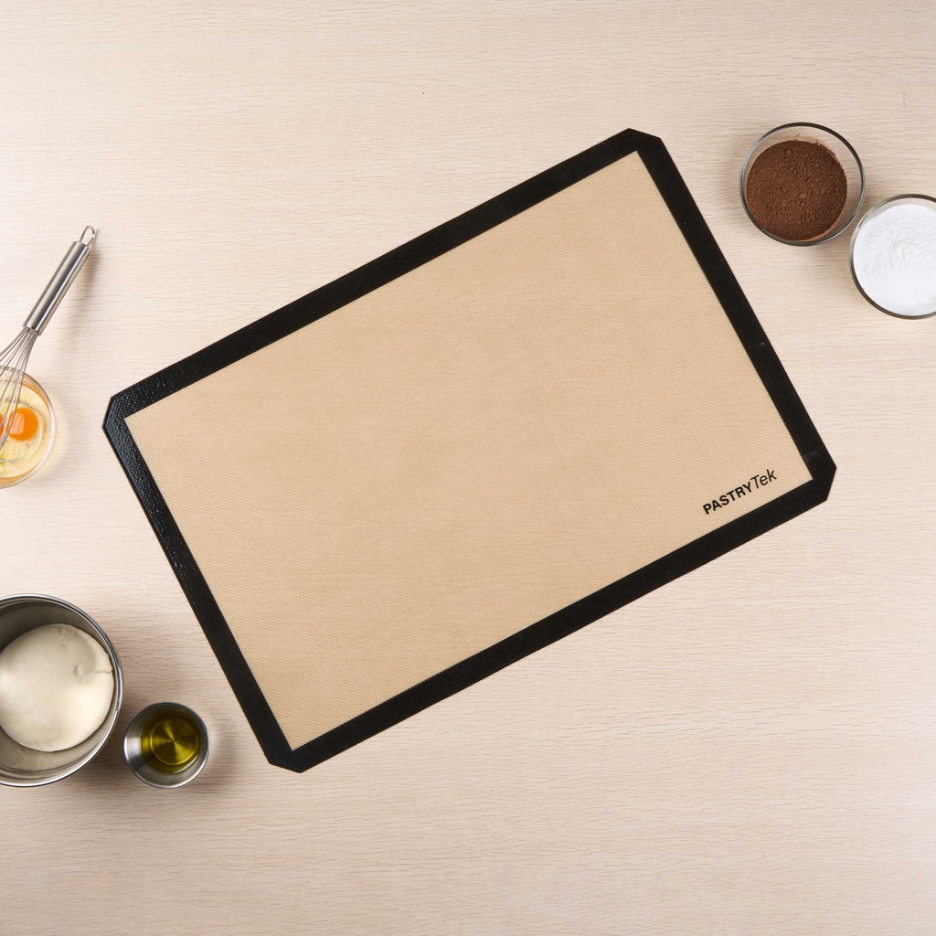 Pastry Tek Rectangle Tan and Black Silicone Full Size Baking Mat - Ultra Durable - 15 3/4" x 23 1/2" - 1 count box