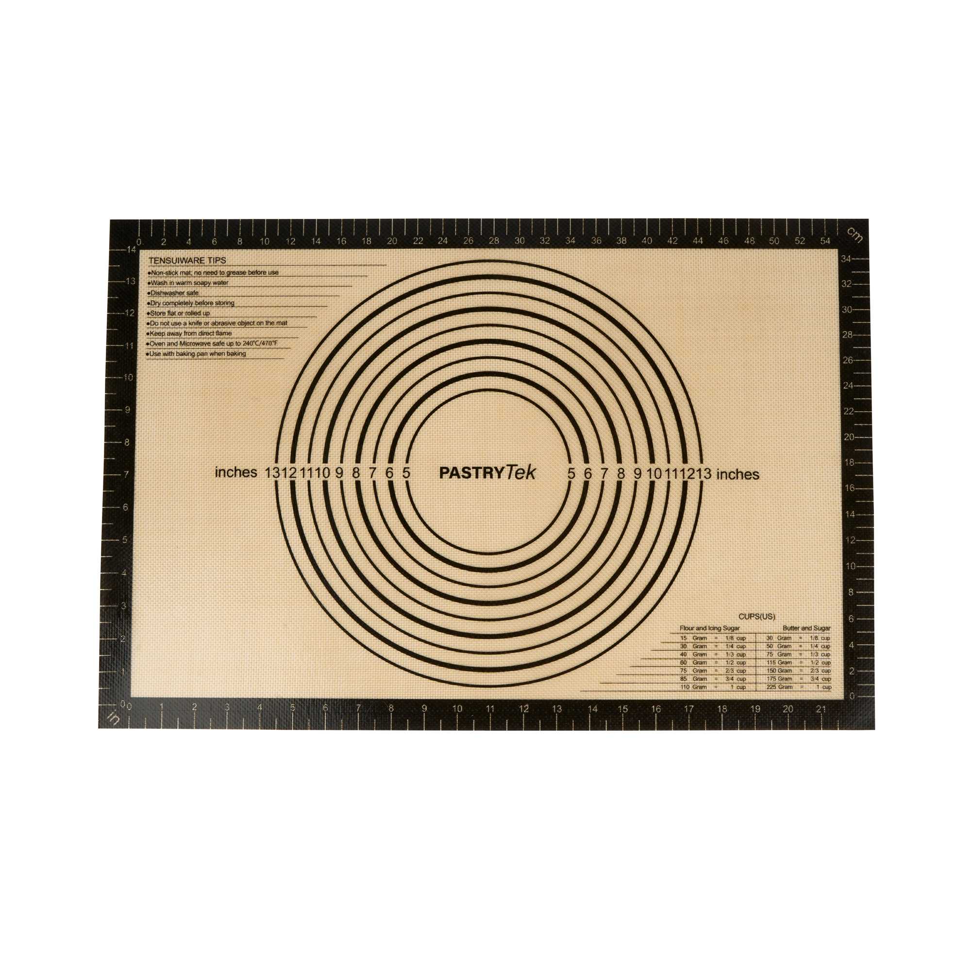 Pastry Tek Rectangle Tan and Black Silicone Full Size Baking Mat - with Measurement Markings,Ultra Durable - 15 3/4" x 23 1/2" - 1 count box