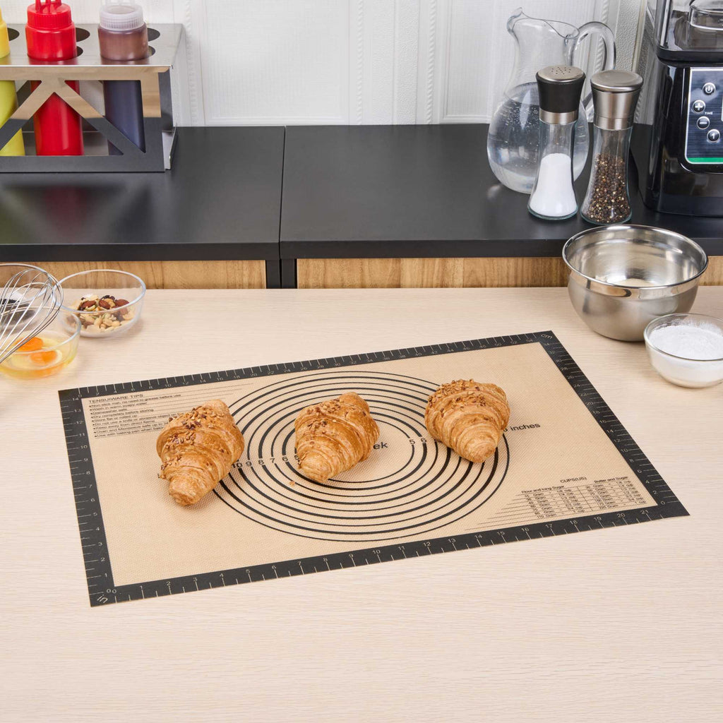 Pastry Tek Rectangle Tan and Black Silicone Full Size Baking Mat - with Measurement Markings,Ultra Durable - 15 3/4" x 23 1/2" - 1 count box
