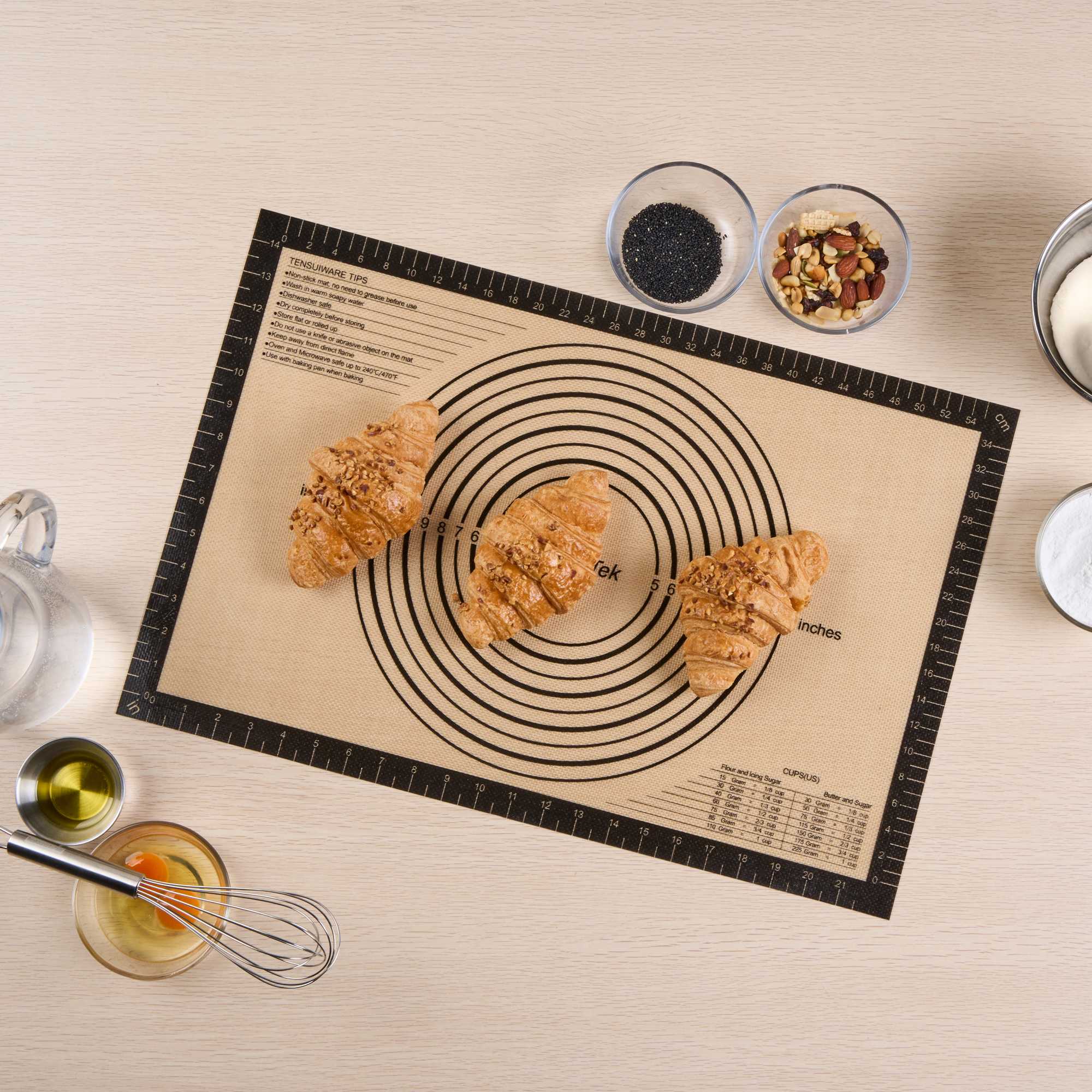Pastry Tek Rectangle Tan and Black Silicone Full Size Baking Mat - with Measurement Markings,Ultra Durable - 15 3/4" x 23 1/2" - 1 count box
