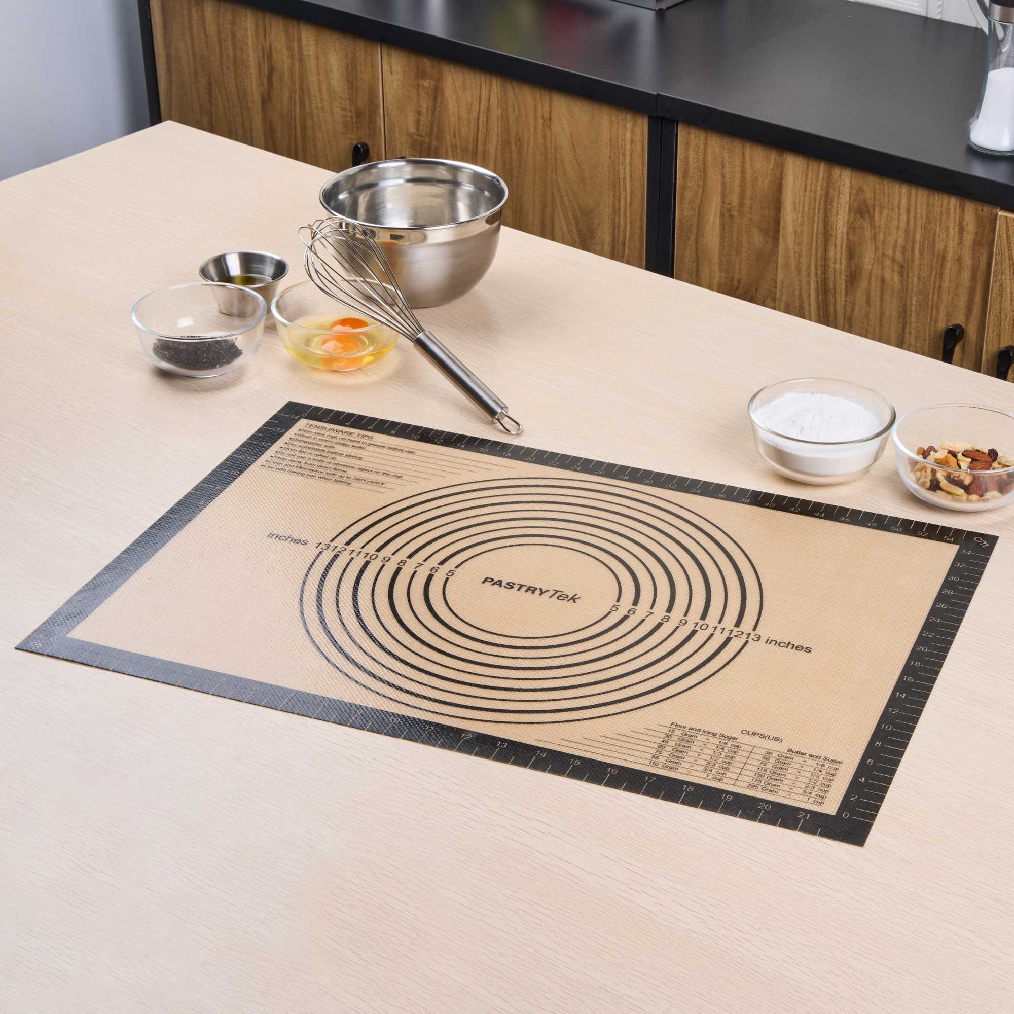 Pastry Tek Rectangle Tan and Black Silicone Full Size Baking Mat - with Measurement Markings,Ultra Durable - 15 3/4" x 23 1/2" - 1 count box