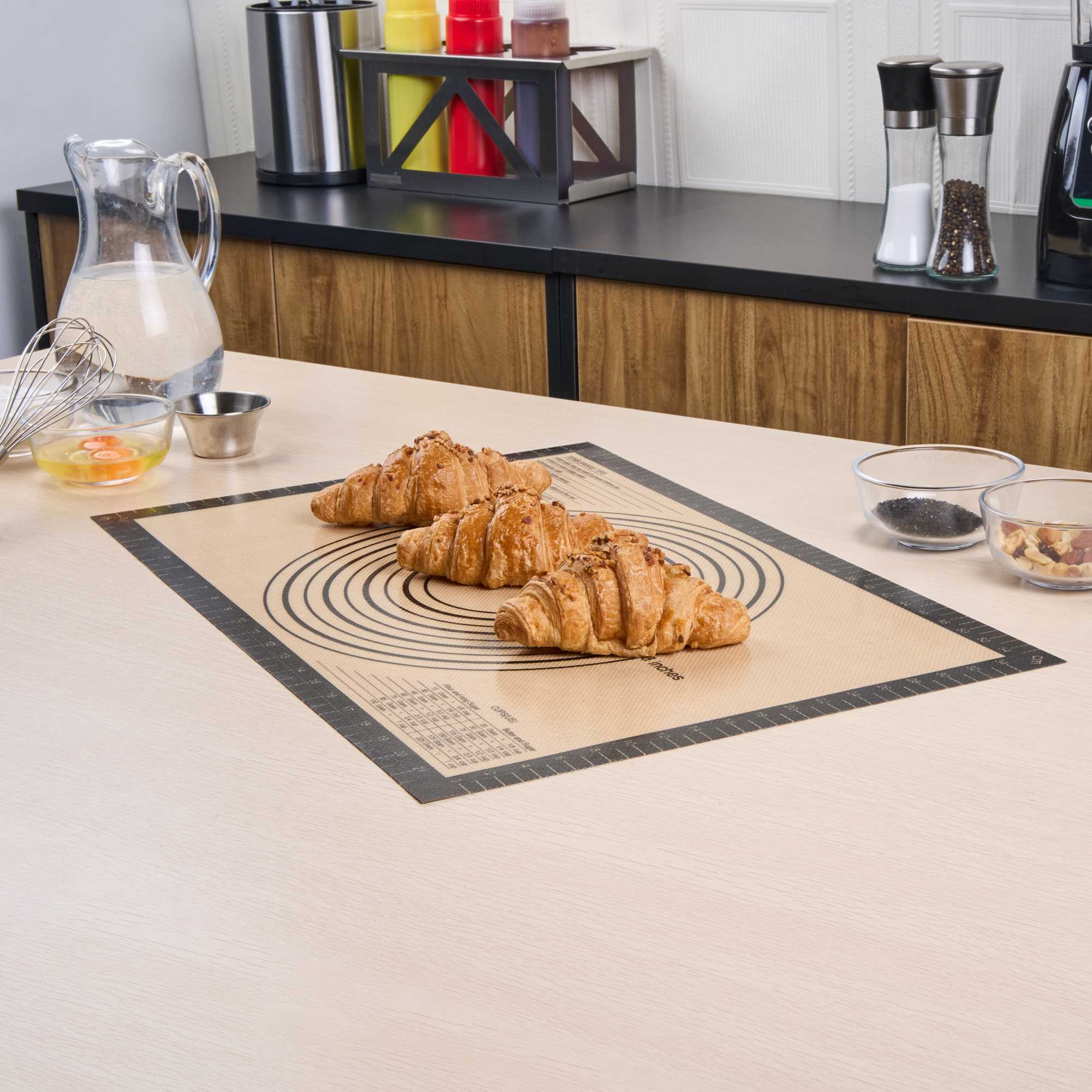 Pastry Tek Rectangle Tan and Black Silicone Full Size Baking Mat - with Measurement Markings,Ultra Durable - 15 3/4" x 23 1/2" - 1 count box
