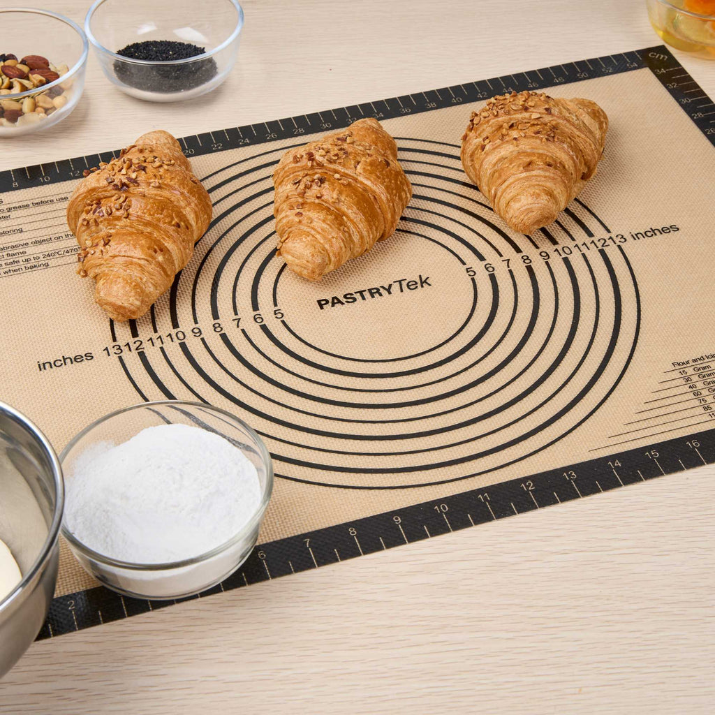 Pastry Tek Rectangle Tan and Black Silicone Full Size Baking Mat - with Measurement Markings,Ultra Durable - 15 3/4" x 23 1/2" - 1 count box