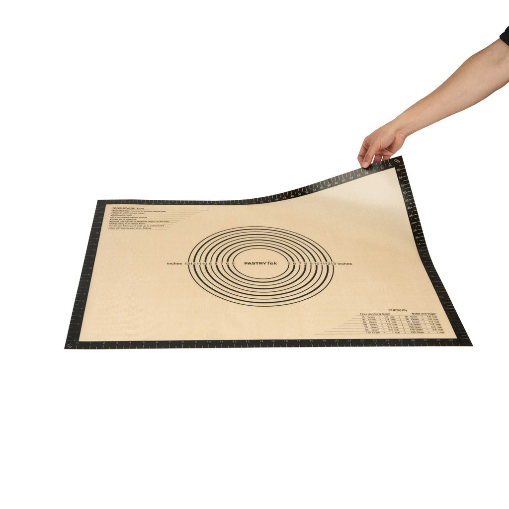 Pastry Tek Rectangle Tan and Black Silicone Extra Large Baking Mat - Measurement Markings, Ultra Durable - 23 1/2" x 31 1/2" - 1 count box