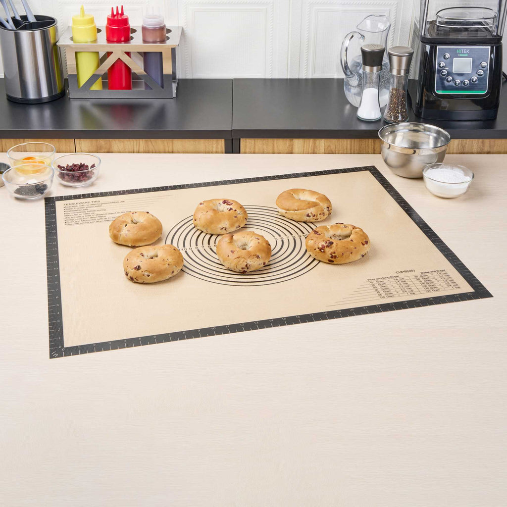 Pastry Tek Rectangle Tan and Black Silicone Extra Large Baking Mat - Measurement Markings, Ultra Durable - 23 1/2" x 31 1/2" - 1 count box
