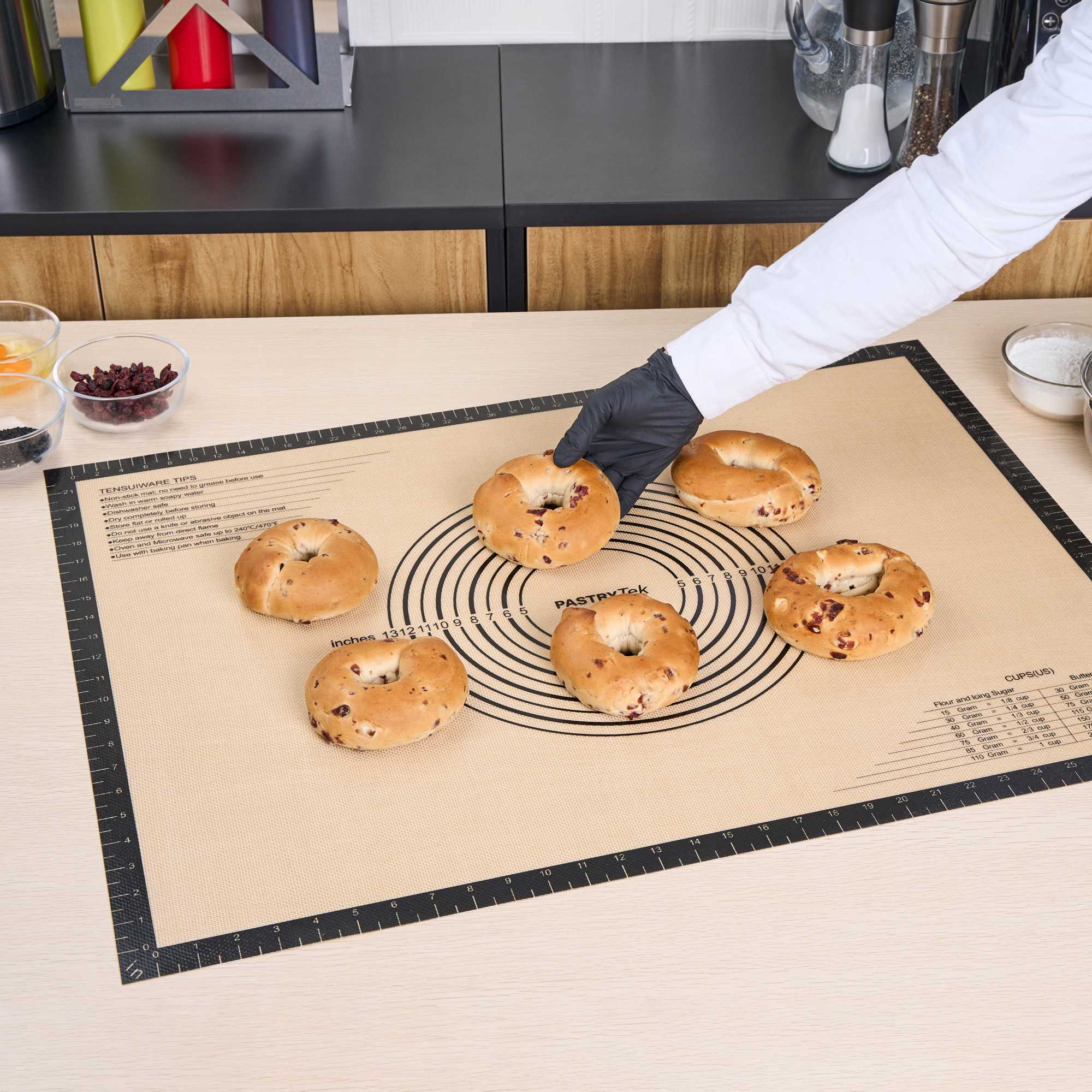 Pastry Tek Rectangle Tan and Black Silicone Extra Large Baking Mat - Measurement Markings, Ultra Durable - 23 1/2" x 31 1/2" - 1 count box