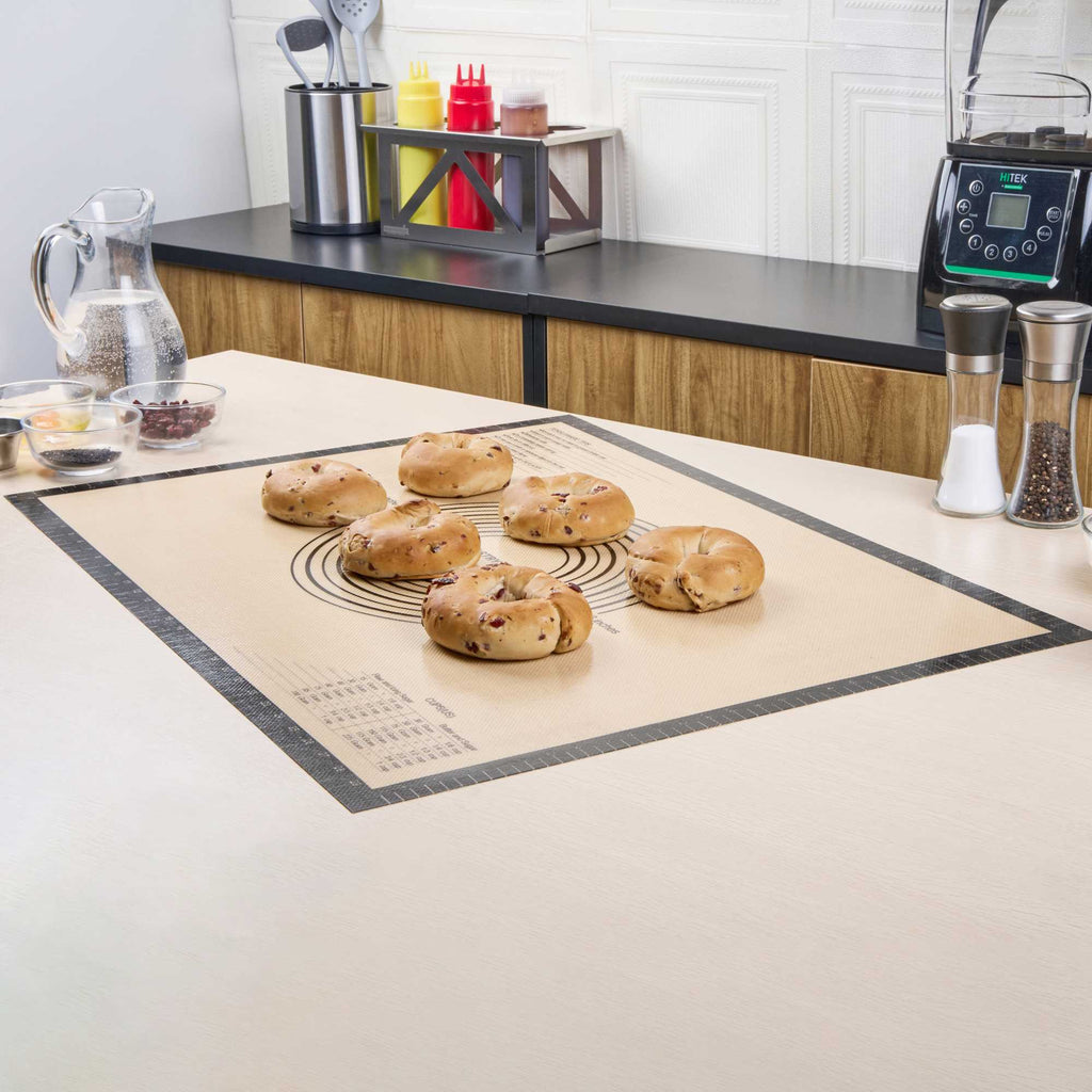 Pastry Tek Rectangle Tan and Black Silicone Extra Large Baking Mat - Measurement Markings, Ultra Durable - 23 1/2" x 31 1/2" - 1 count box