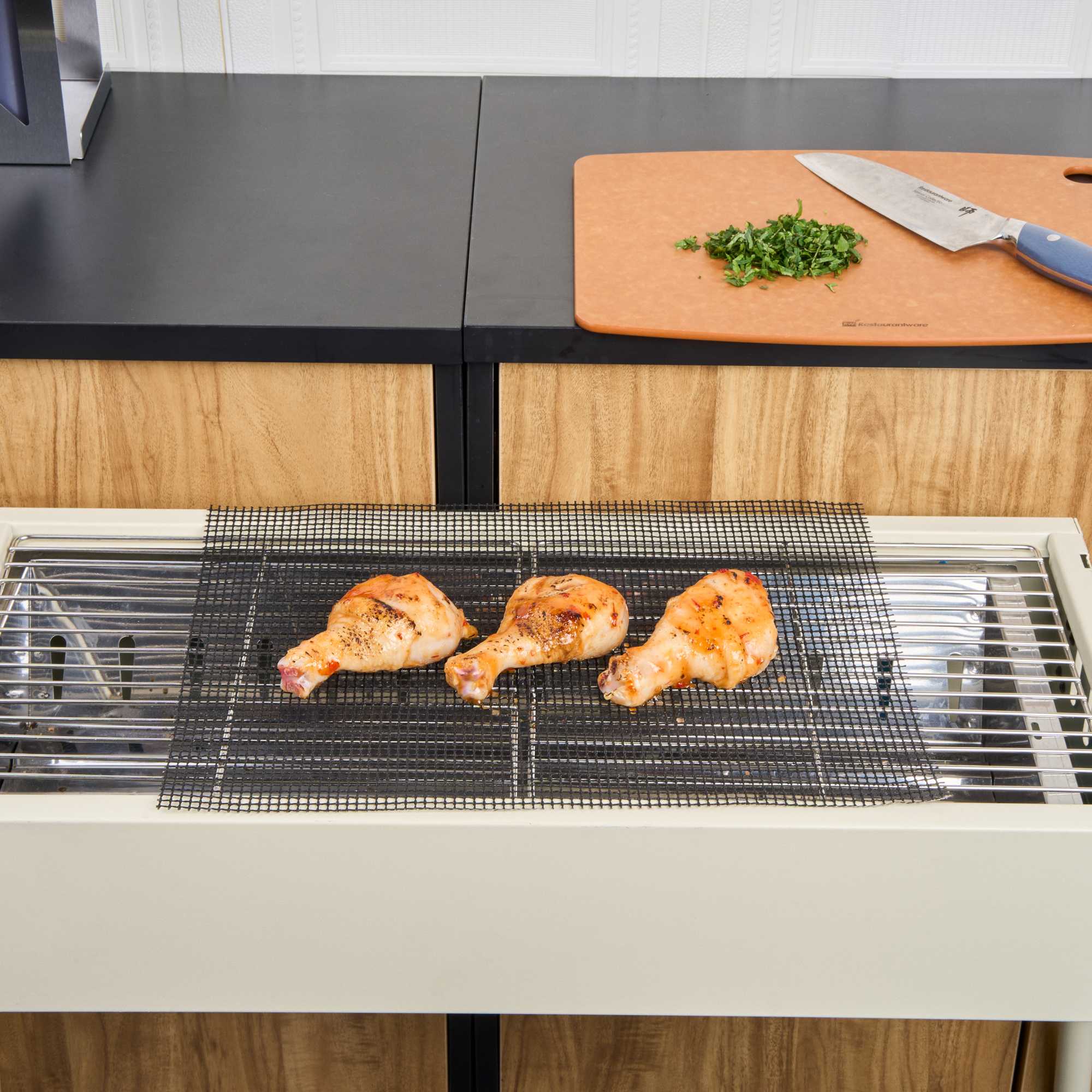 Met Lux Rectangle Black PTFE Reusable Grill Mat - Non-Stick - 15 3/4" x 13" - 5 count box