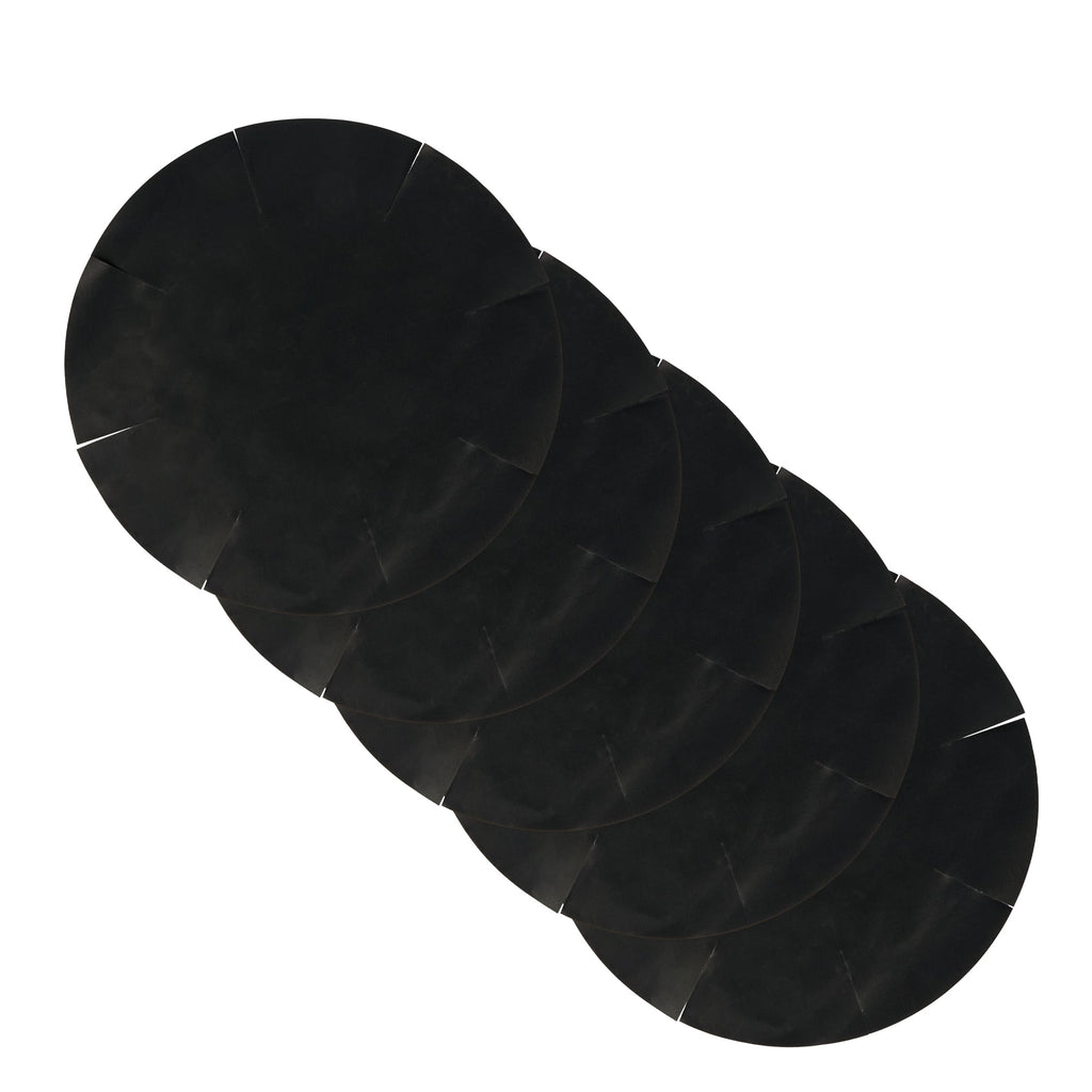 Pastry Tek Round Black Fiberglass Cake Tin Liner - Non-Stick, Foldable - 9 1/2" x 9 1/2" - 5 count box
