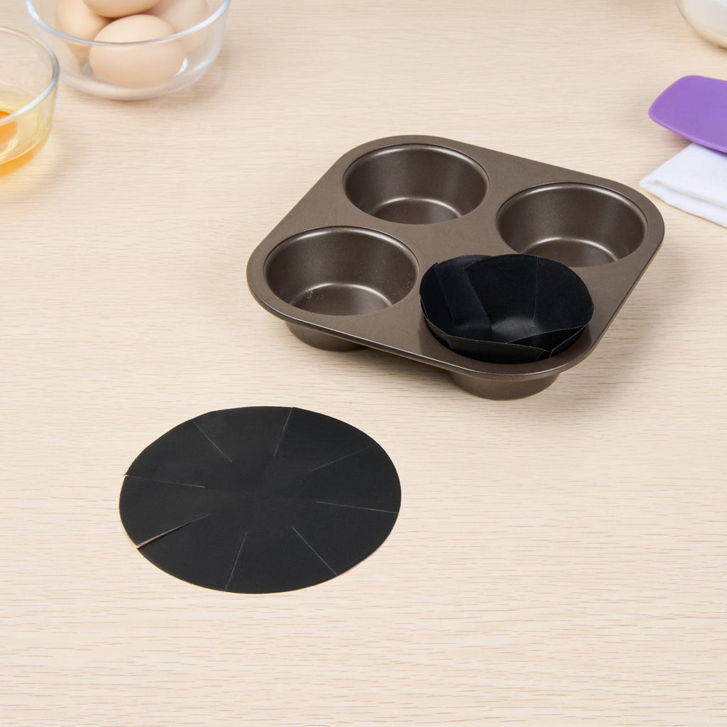 Pastry Tek Round Black Fiberglass Cupcake / Muffin Liner - Non-Stick, Foldable - 2" x 2" - 12 count box