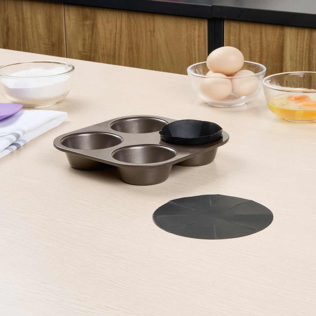 Pastry Tek Round Black Fiberglass Cupcake / Muffin Liner - Non-Stick, Foldable - 2" x 2" - 12 count box