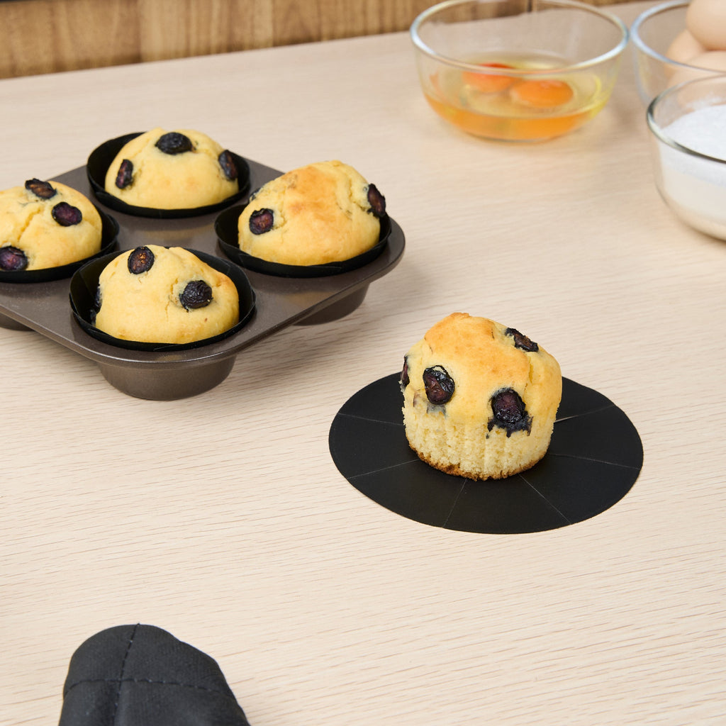 Pastry Tek Round Black Fiberglass Cupcake / Muffin Liner - Non-Stick, Foldable - 2" x 2" - 12 count box