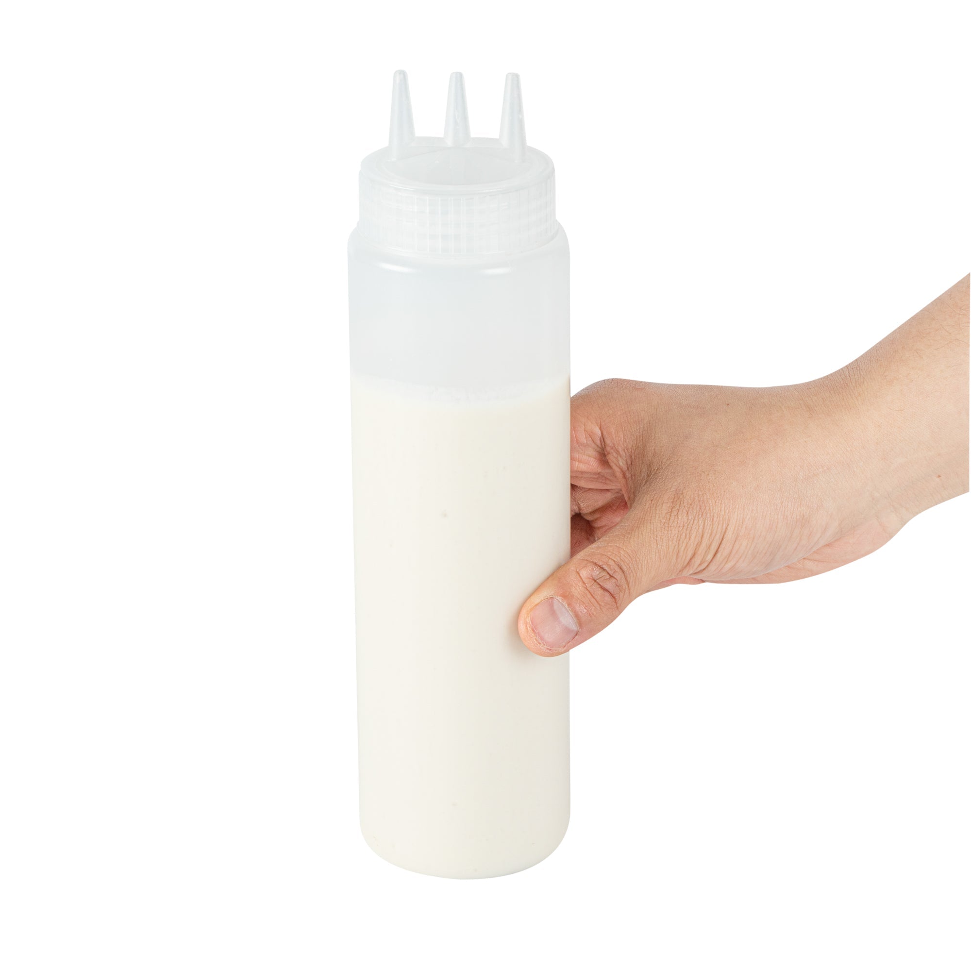 Sauce Tek 32 oz Clear Plastic All-Purpose Squeeze Bottle - with Triple Dispersion Tip - 6 count box