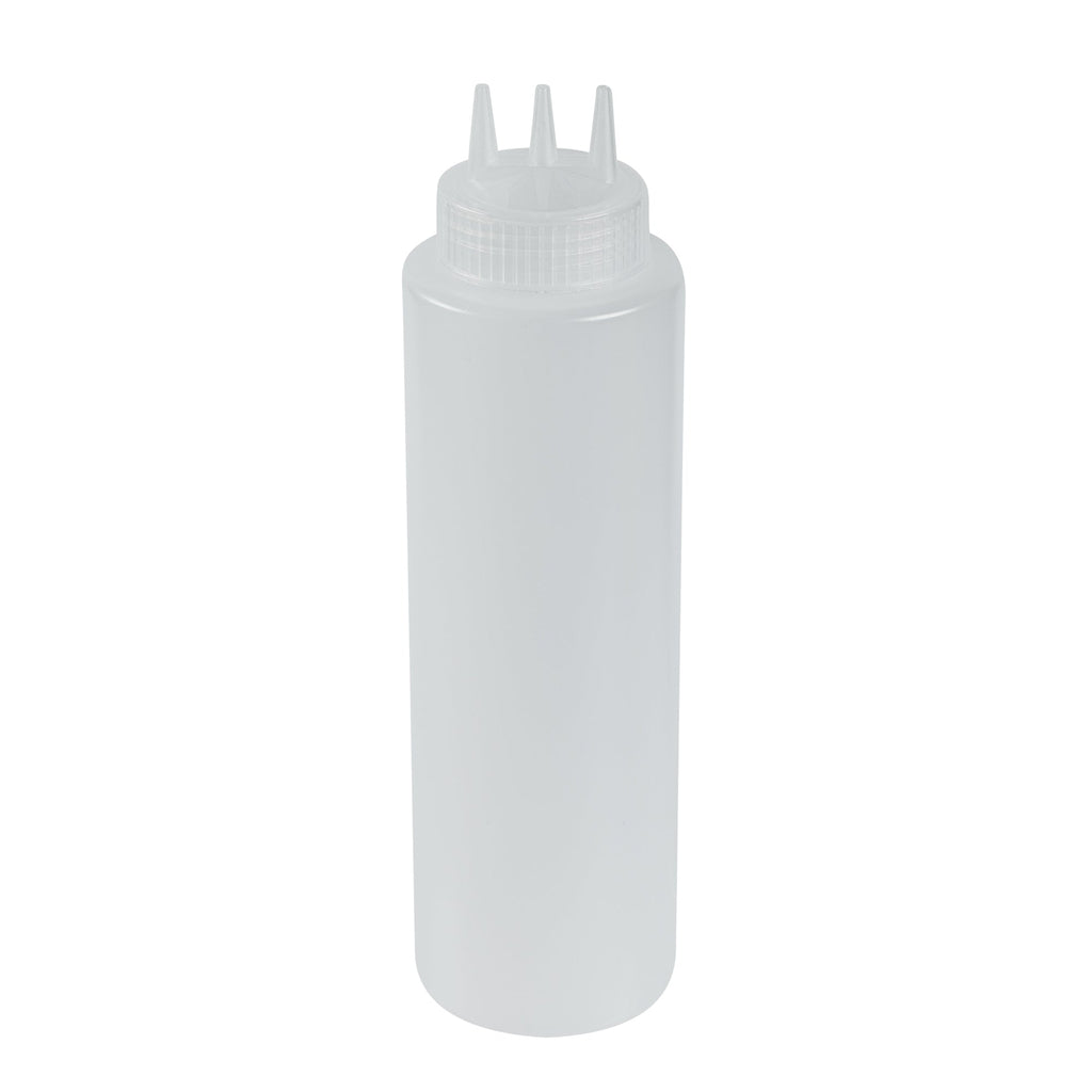 Sauce Tek 32 oz Clear Plastic All-Purpose Squeeze Bottle - with Triple Dispersion Tip - 6 count box