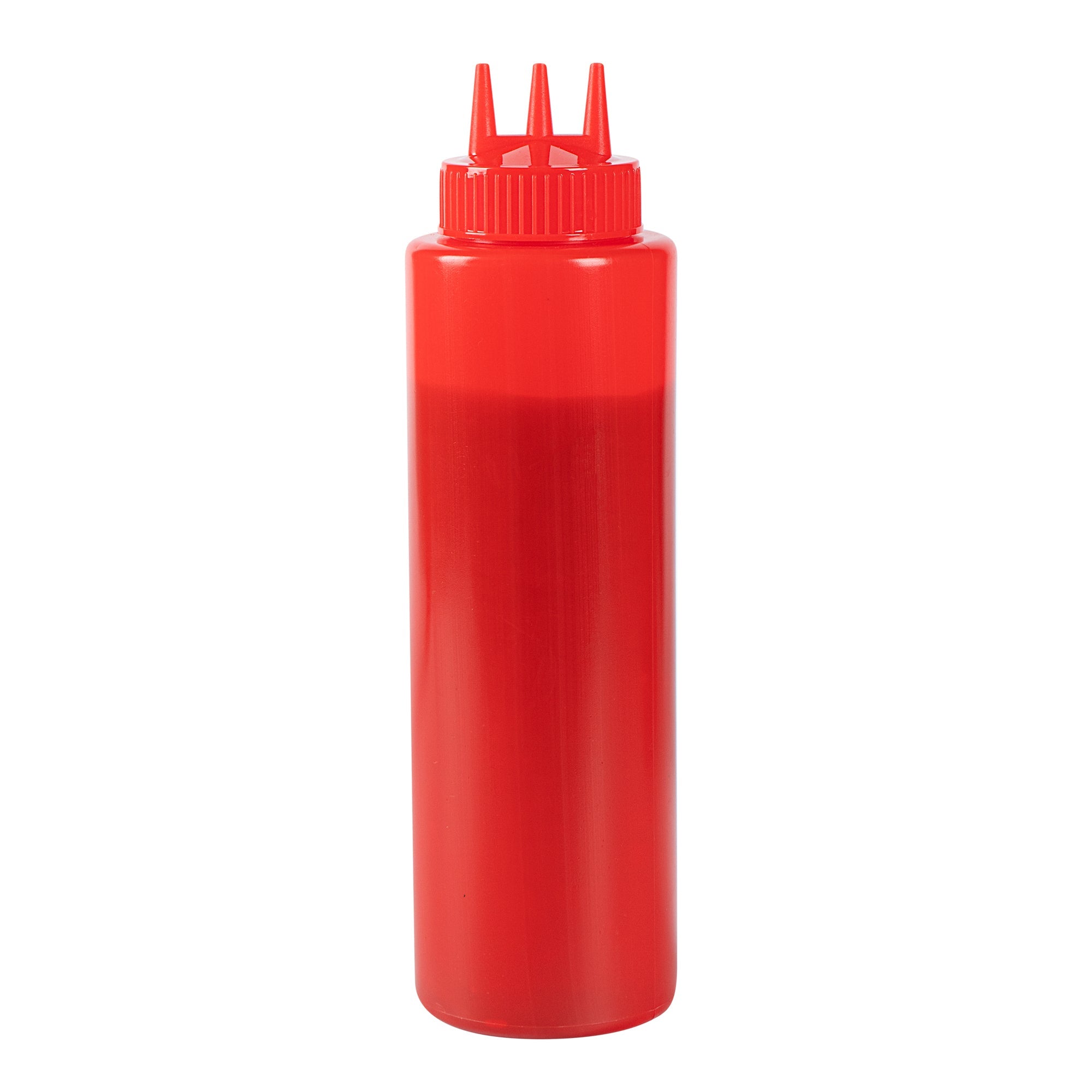 Sauce Tek 32 oz Red Plastic Ketchup Squeeze Bottle - with Triple Dispersion Tip - 6 count box