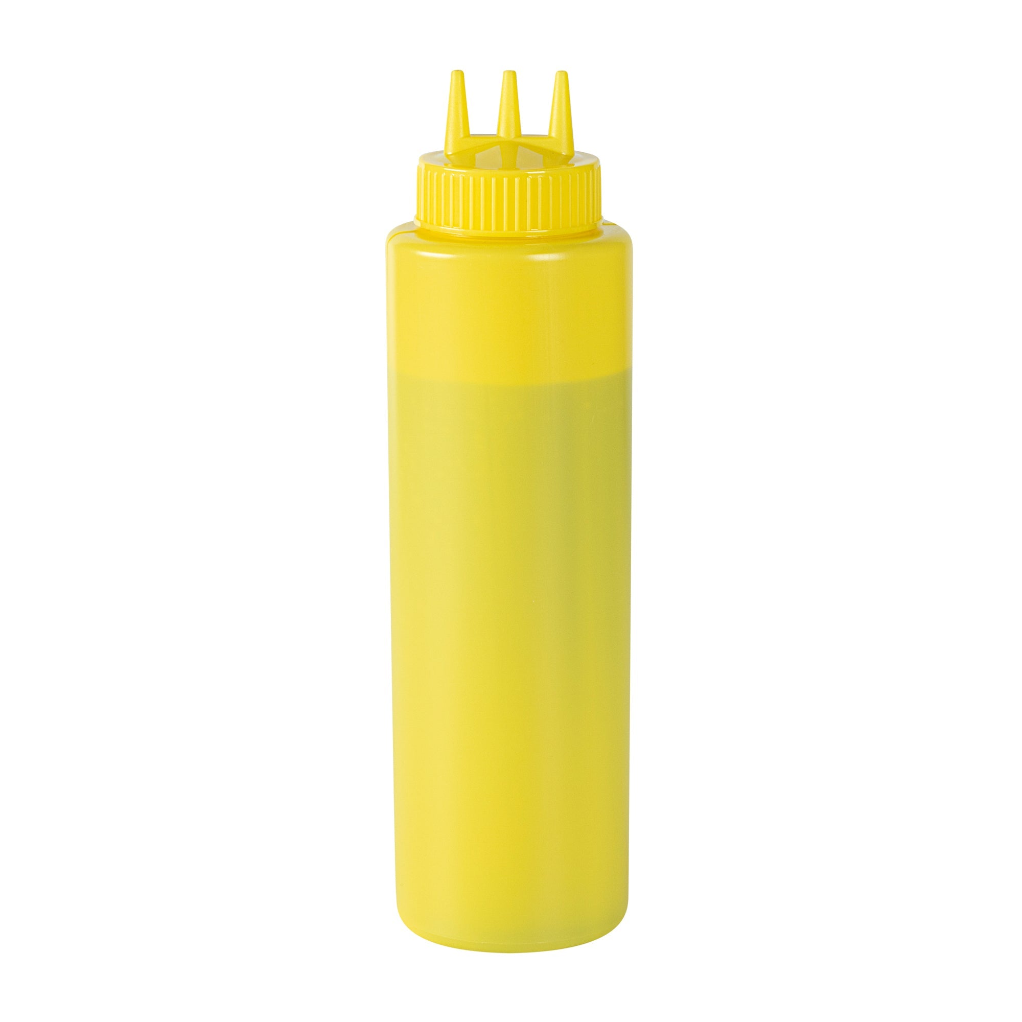 Sauce Tek 32 oz Yellow Plastic Mustard Squeeze Bottle - with Triple Dispersion Tip - 6 count box
