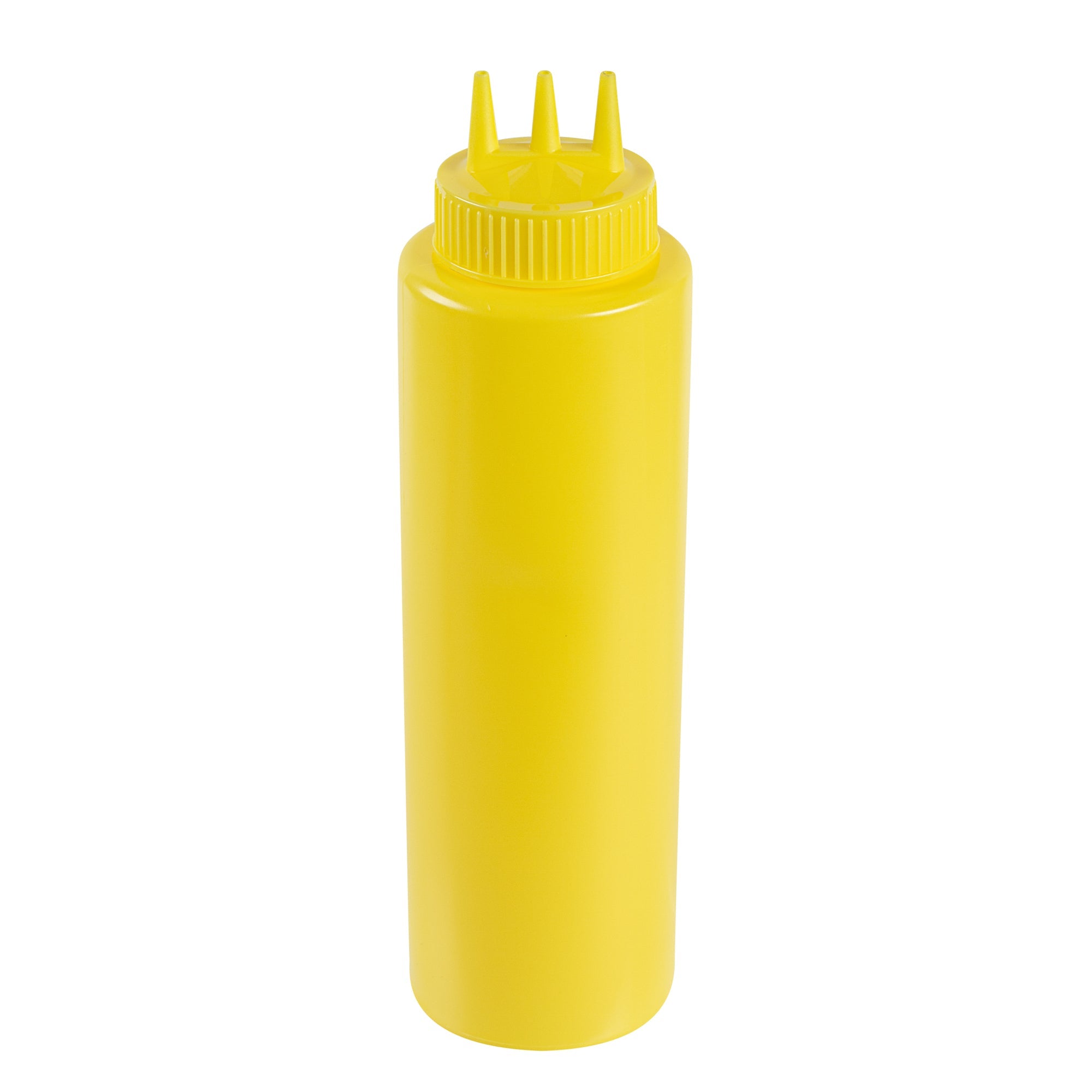 Sauce Tek 32 oz Yellow Plastic Mustard Squeeze Bottle - with Triple Dispersion Tip - 6 count box