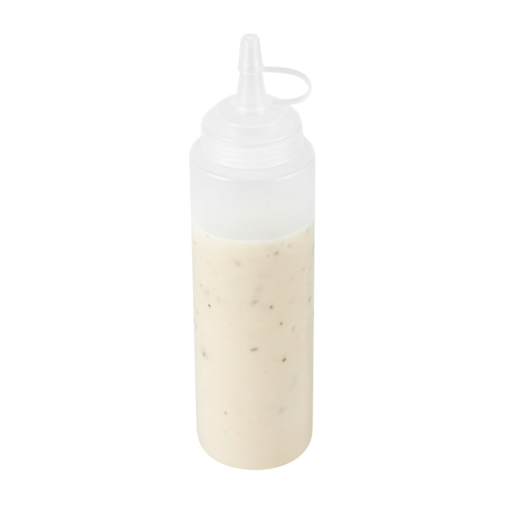 Sauce Tek 8 oz Clear Plastic Squeeze Bottle - with Cap, Wide Mouth - 2" x 2" x 7 1/4" - 1 count box
