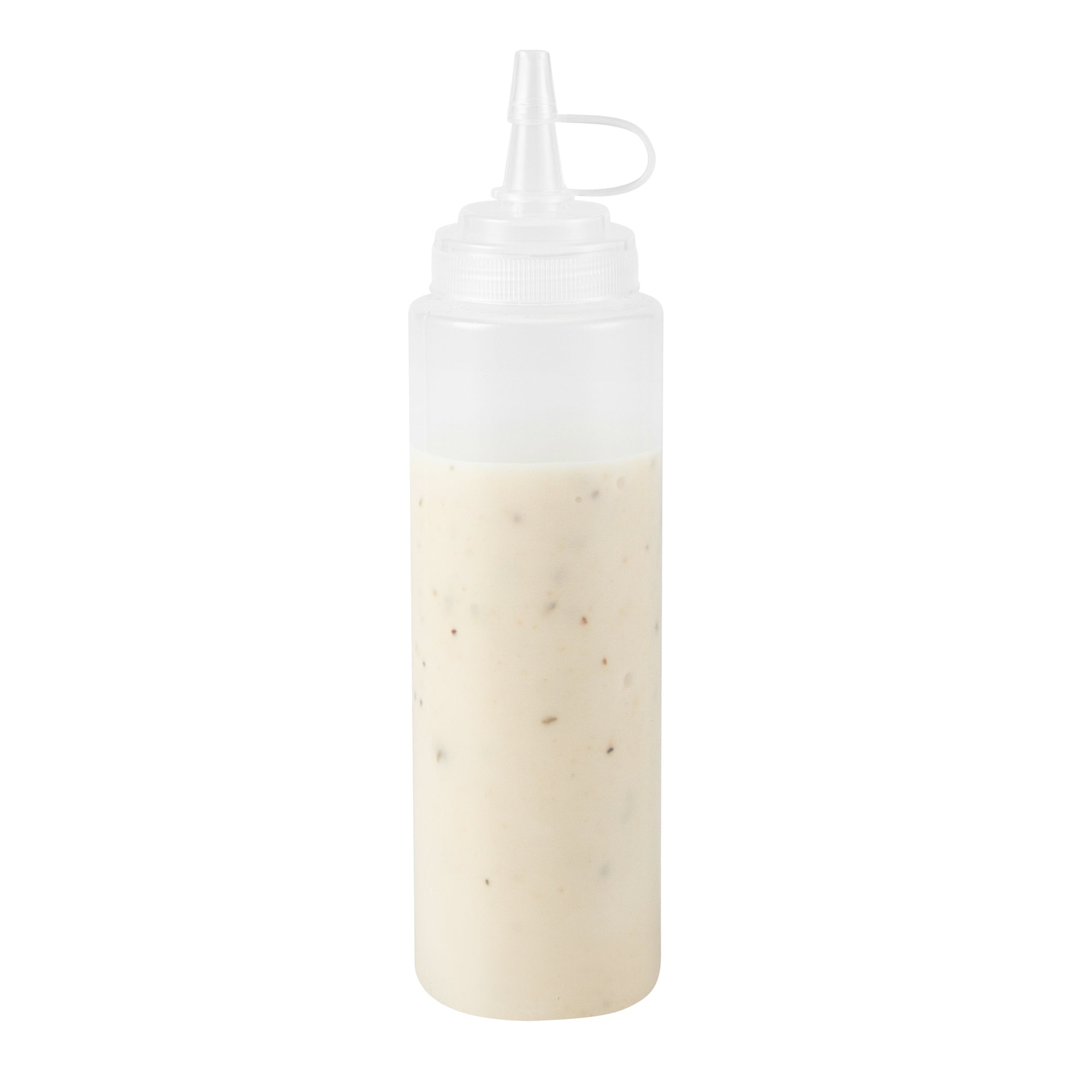 Sauce Tek 8 oz Clear Plastic Squeeze Bottle - with Cap, Wide Mouth - 2" x 2" x 7 1/4" - 1 count box