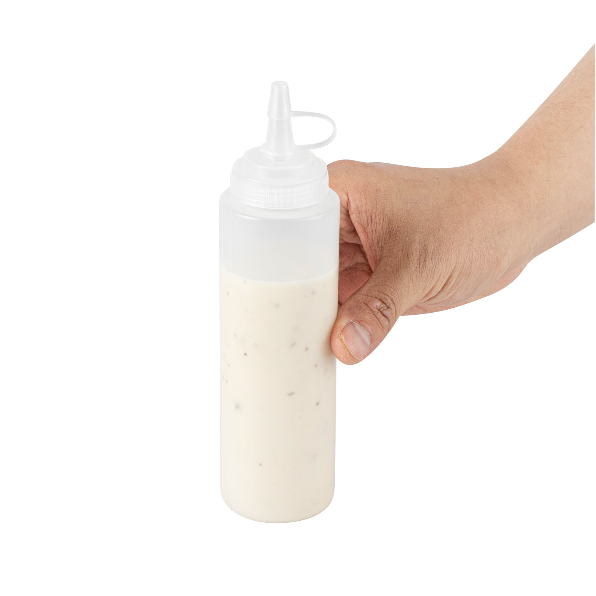 Sauce Tek 8 oz Clear Plastic Squeeze Bottle - with Cap, Wide Mouth - 2" x 2" x 7 1/4" - 1 count box