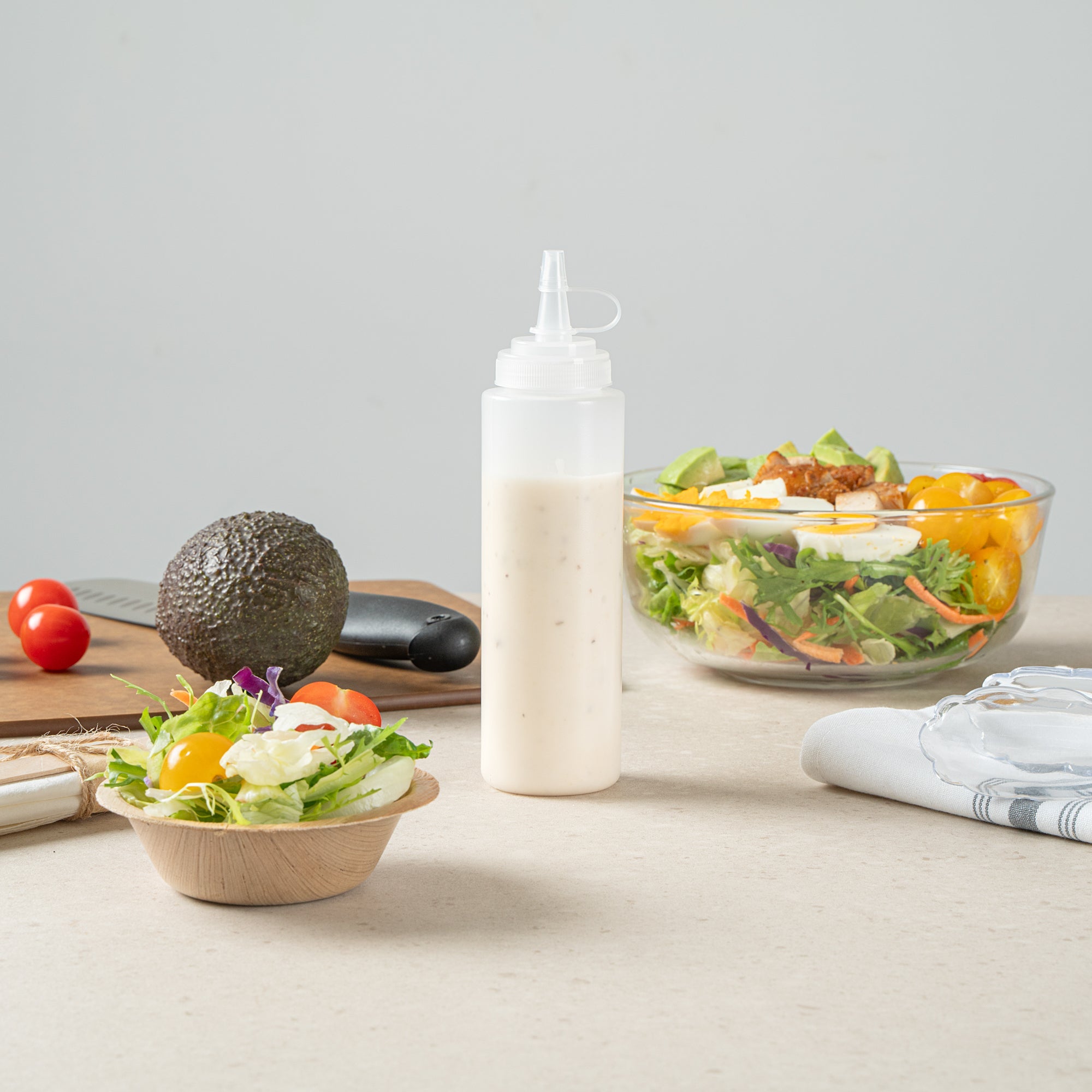 Sauce Tek 8 oz Clear Plastic Squeeze Bottle - with Cap, Wide Mouth - 2" x 2" x 7 1/4" - 1 count box