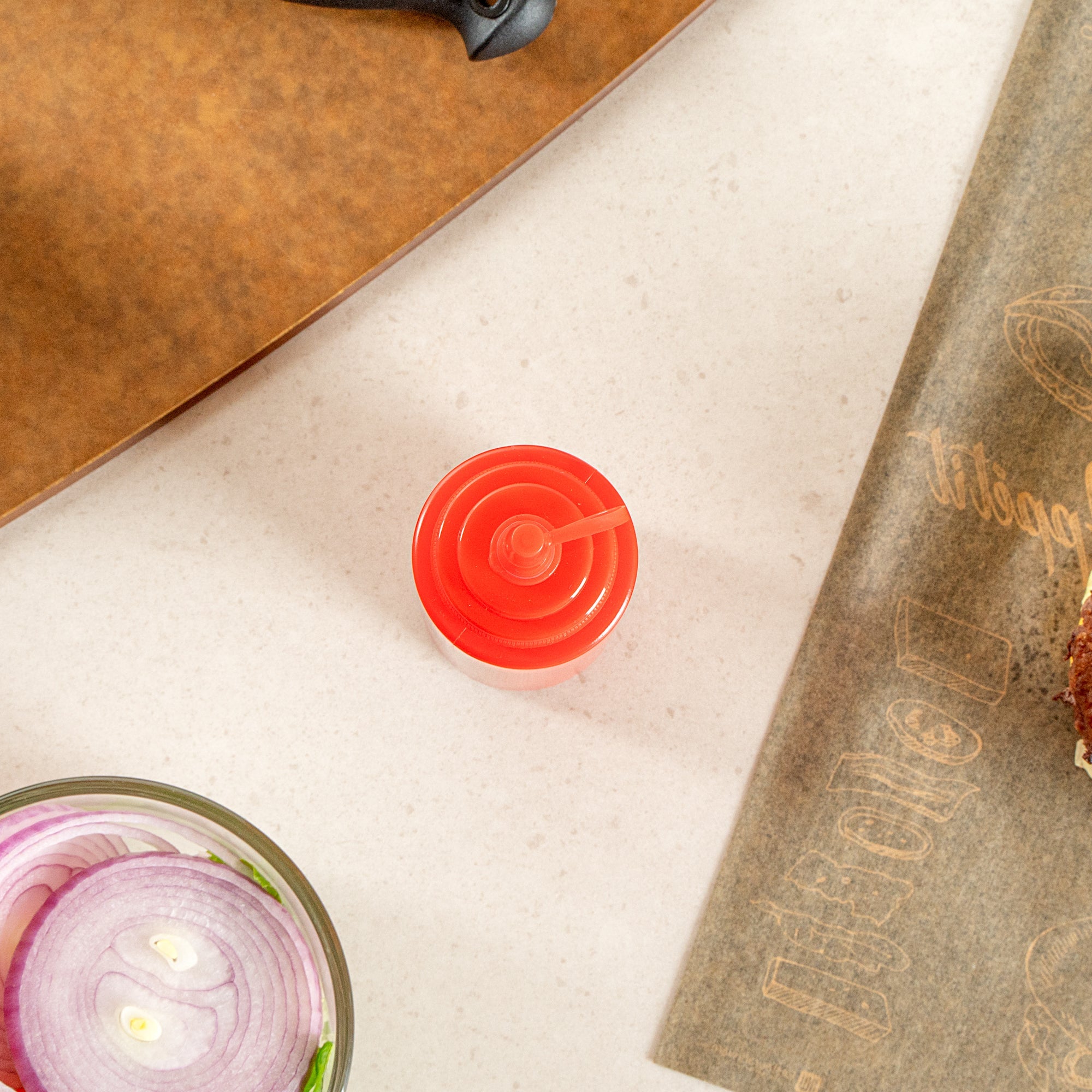 Sauce Tek 8 oz Red Plastic Squeeze Bottle - with Cap, Wide Mouth - 2" x 2" x 7 1/4" - 1 count box